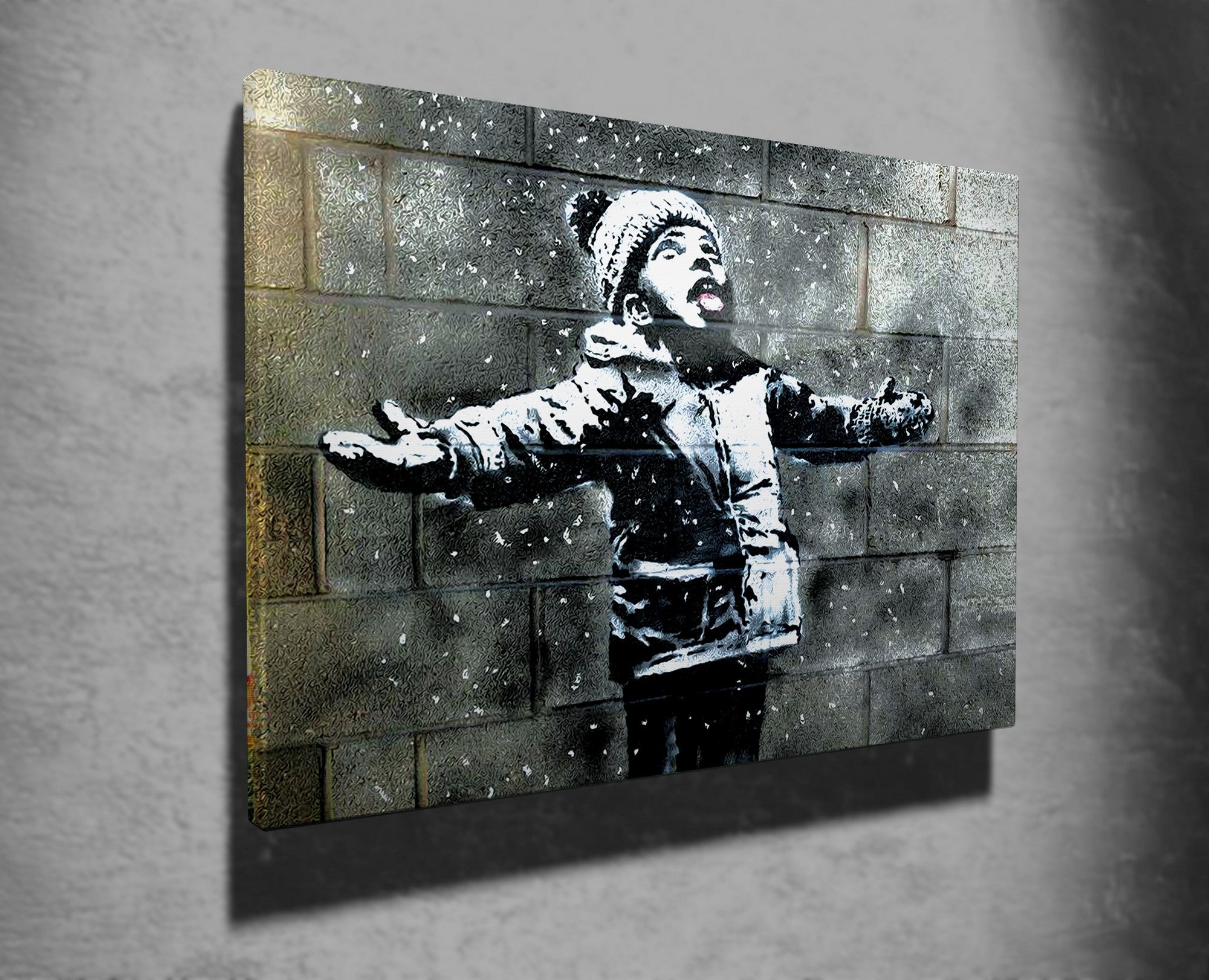 Impressionante tela decorativa de Banksy, 70 x 100 cm, 50% algodão/50% poliéster, emoldurada com moldura de madeira de 2 x 3 cm | Perfeito para decoração moderna