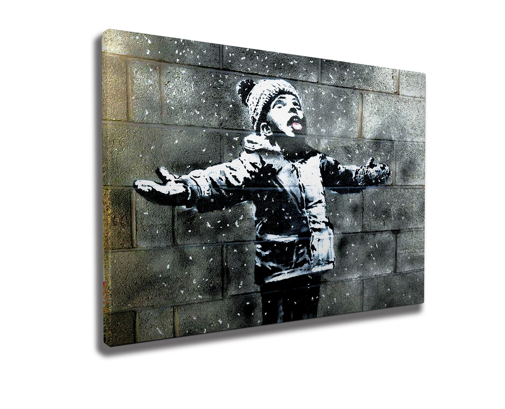 Impressionante tela decorativa de Banksy, 70 x 100 cm, 50% algodão/50% poliéster, emoldurada com moldura de madeira de 2 x 3 cm | Perfeito para decoração moderna