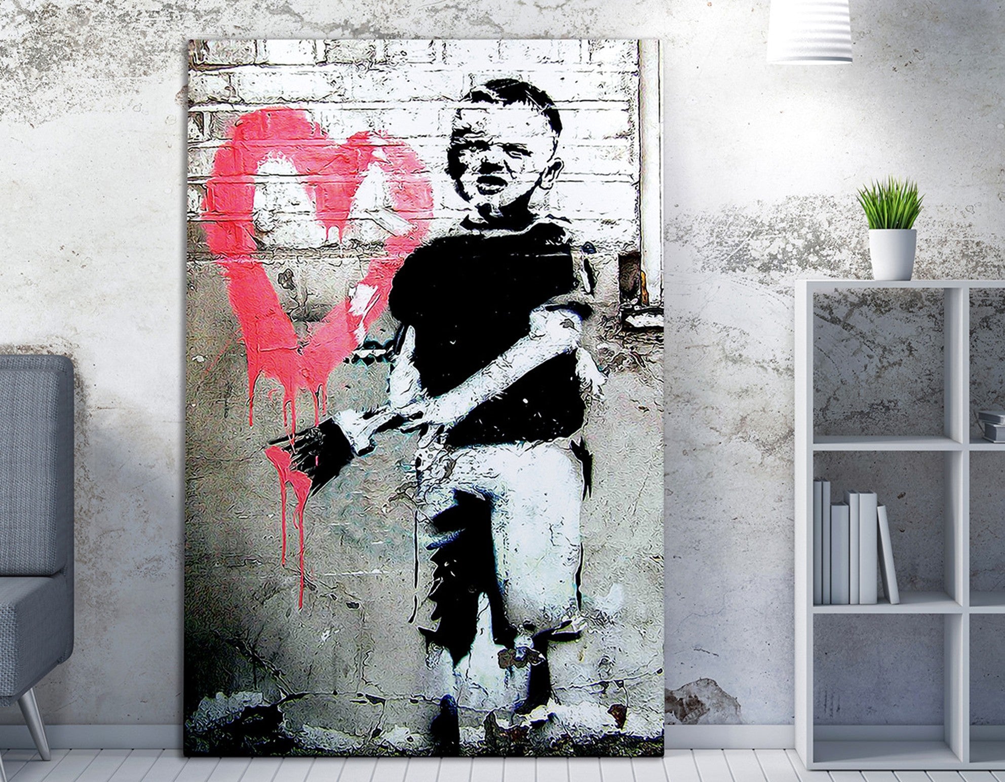 Impressionante tela decorativa de Banksy, 50 x 70 cm, 50% algodão/50% poliéster, emoldurada em madeira de 2 x 3 cm | Perfeito para amantes da arte moderna