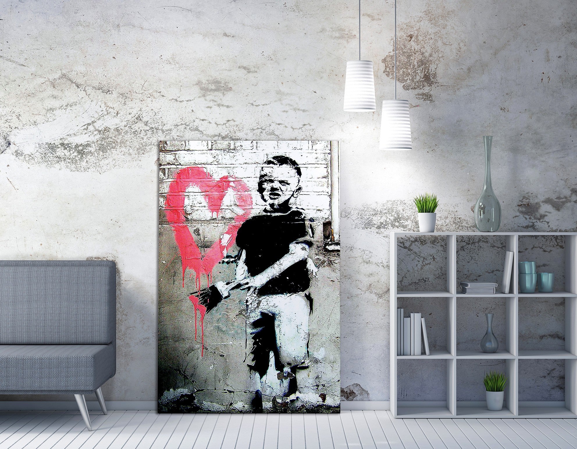 Impressionante tela decorativa de Banksy, 50 x 70 cm, 50% algodão/50% poliéster, emoldurada em madeira de 2 x 3 cm | Perfeito para amantes da arte moderna
