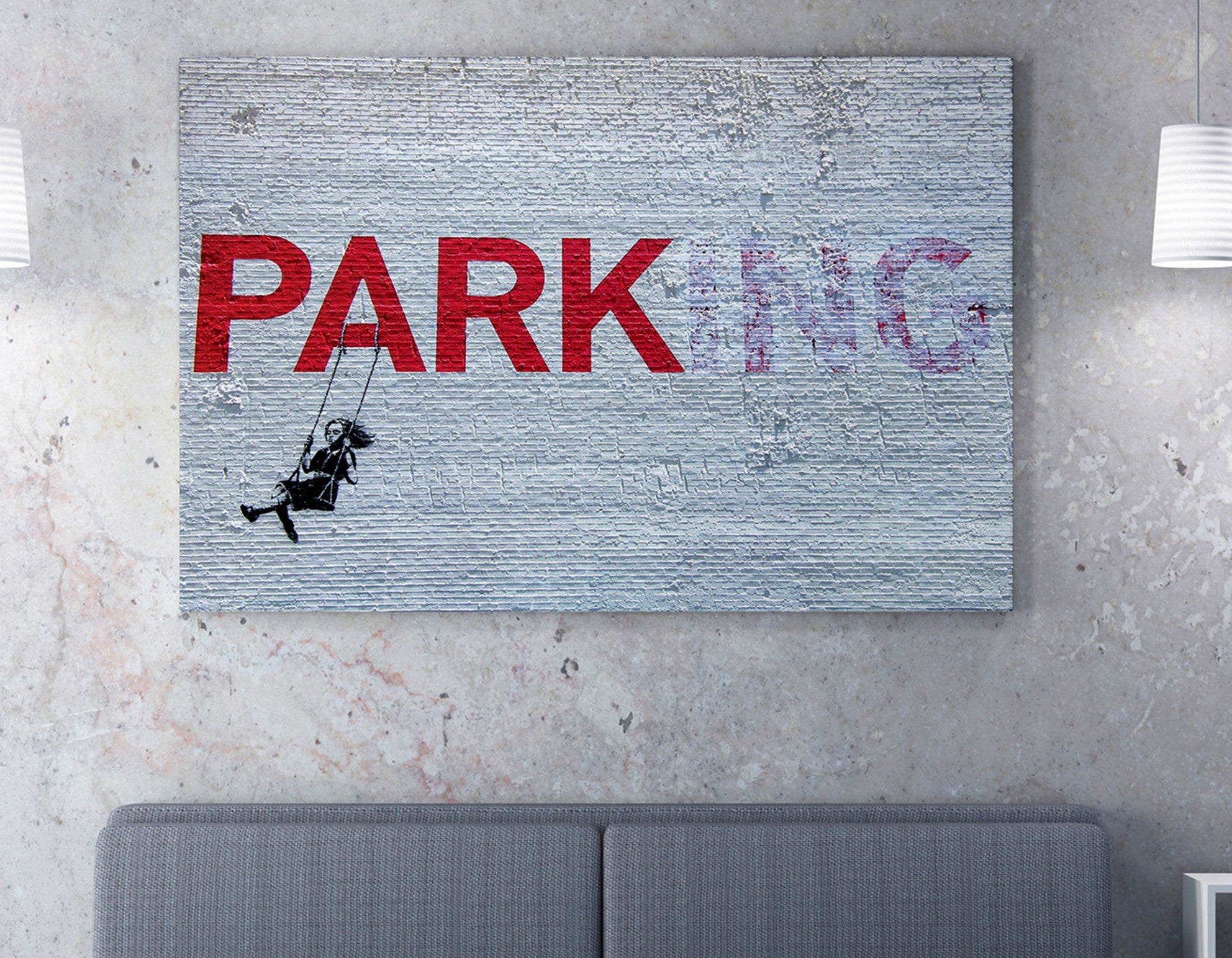 Impressionante tela decorativa de Banksy, 70 x 100 cm, 50% algodão/50% poliéster, emoldurada com moldura de madeira de 2 x 3 cm | Perfeito para decoração moderna
