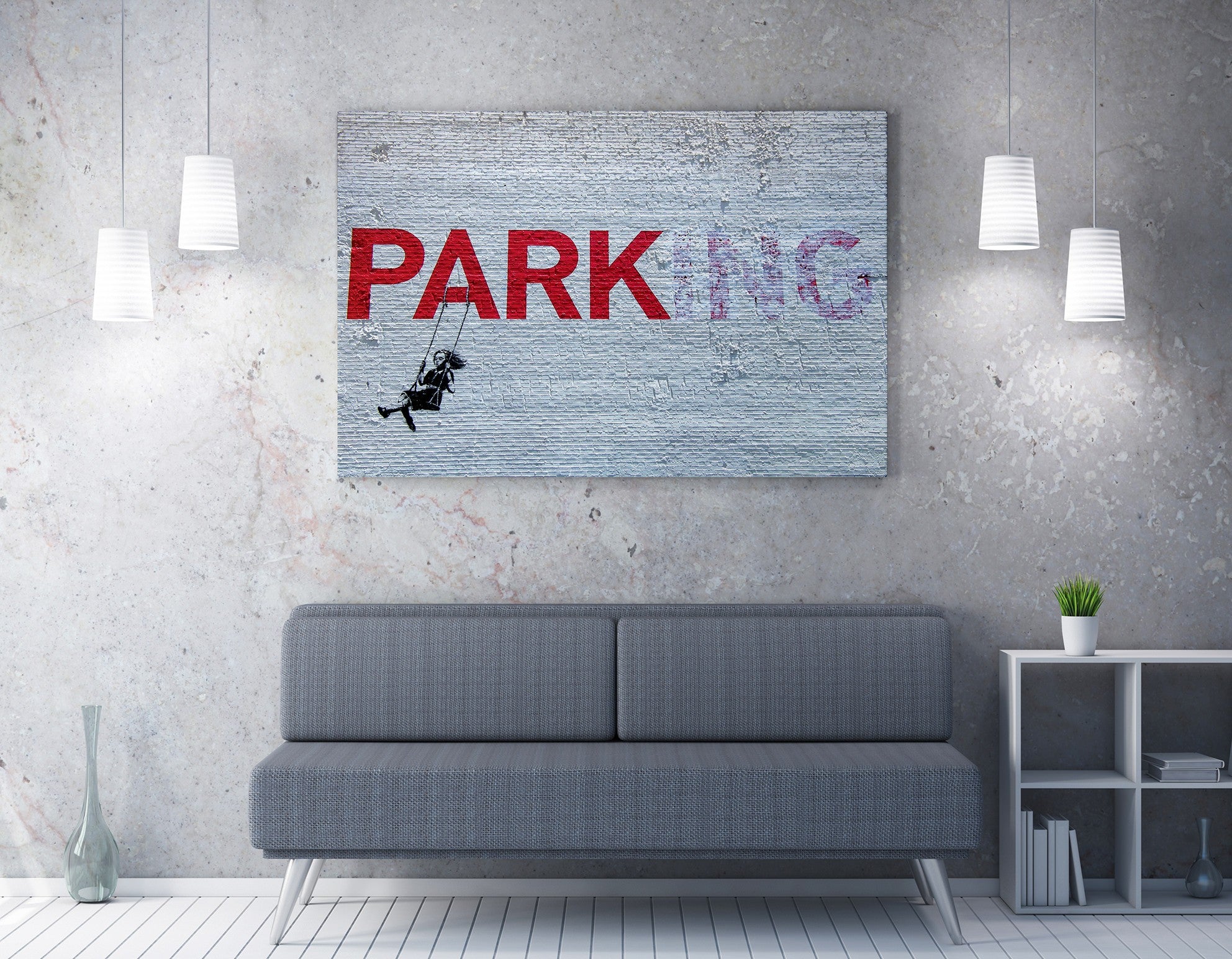 Impressionante tela decorativa de Banksy, 70 x 100 cm, 50% algodão/50% poliéster, emoldurada com moldura de madeira de 2 x 3 cm | Perfeito para decoração moderna