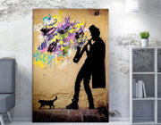 Impressionante tela decorativa de Banksy, 70 x 100 cm, 50% algodão/50% poliéster, emoldurada com moldura de madeira de 2 x 3 cm | Perfeito para decoração moderna