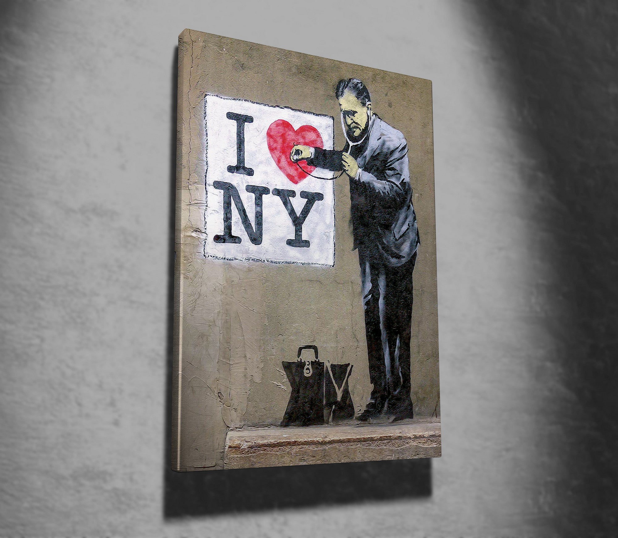 Impressionante tela decorativa de Banksy, 50 x 70 cm, 50% algodão/50% poliéster, emoldurada em madeira de 2 x 3 cm | Perfeito para amantes da arte moderna