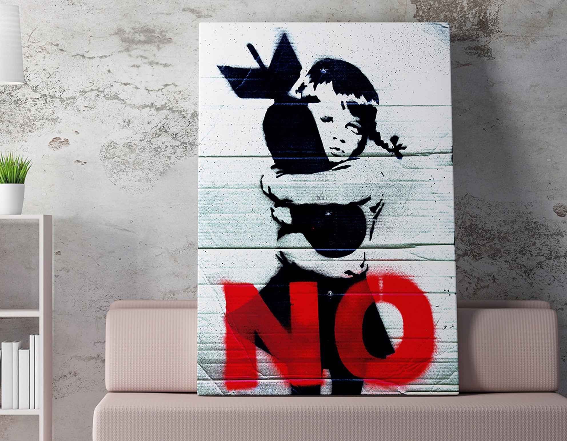 Impressionante tela decorativa de Banksy, 50 x 70 cm, 50% algodão/50% poliéster, emoldurada em madeira de 2 x 3 cm | Perfeito para amantes da arte moderna