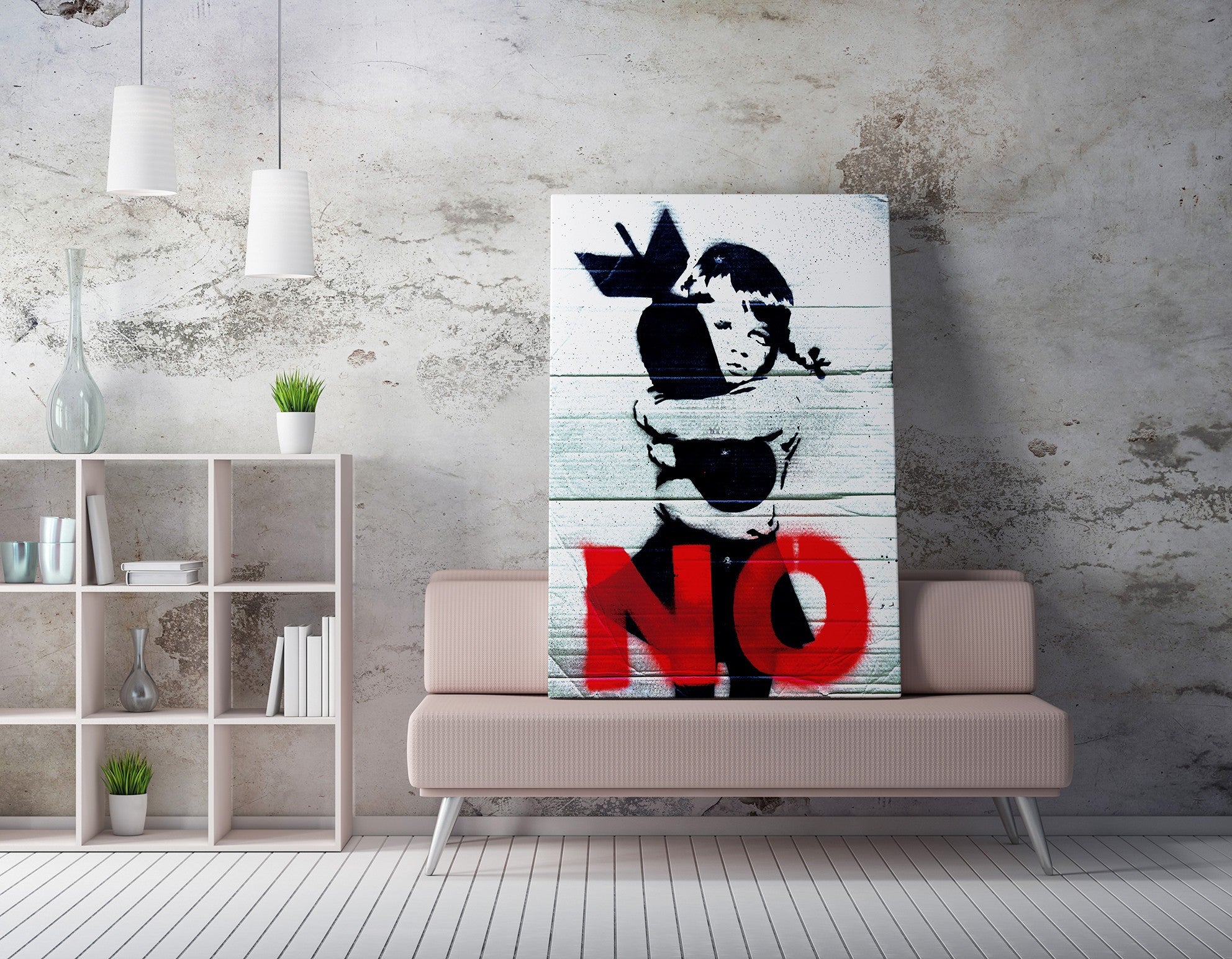 Impressionante tela decorativa de Banksy, 50 x 70 cm, 50% algodão/50% poliéster, emoldurada em madeira de 2 x 3 cm | Perfeito para amantes da arte moderna