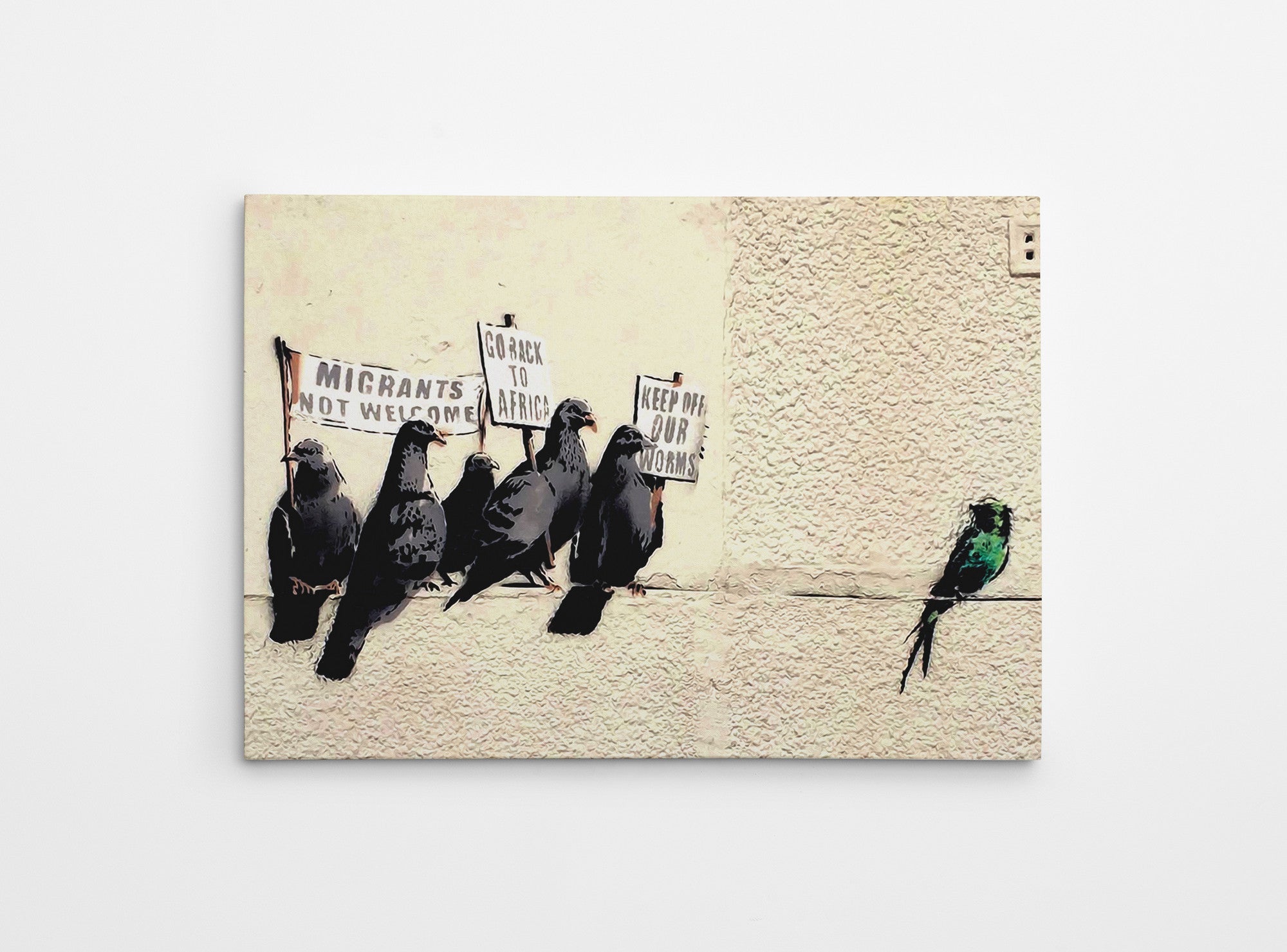 Impressionante tela decorativa de Banksy, 50 x 70 cm, 50% algodão/50% poliéster, emoldurada em madeira de 2 x 3 cm | Perfeito para amantes da arte moderna