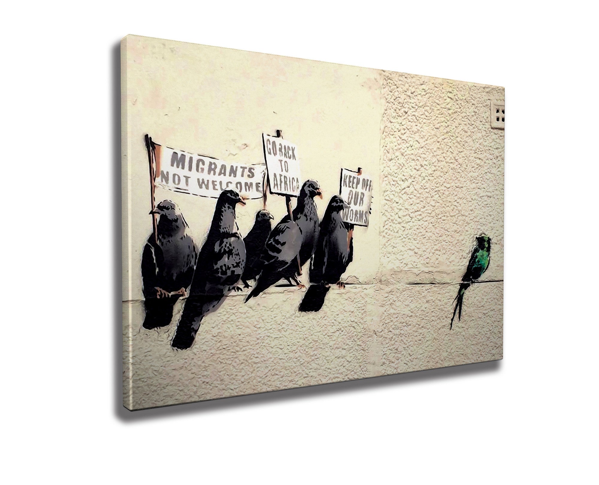 Impressionante tela decorativa de Banksy, 50 x 70 cm, 50% algodão/50% poliéster, emoldurada em madeira de 2 x 3 cm | Perfeito para amantes da arte moderna