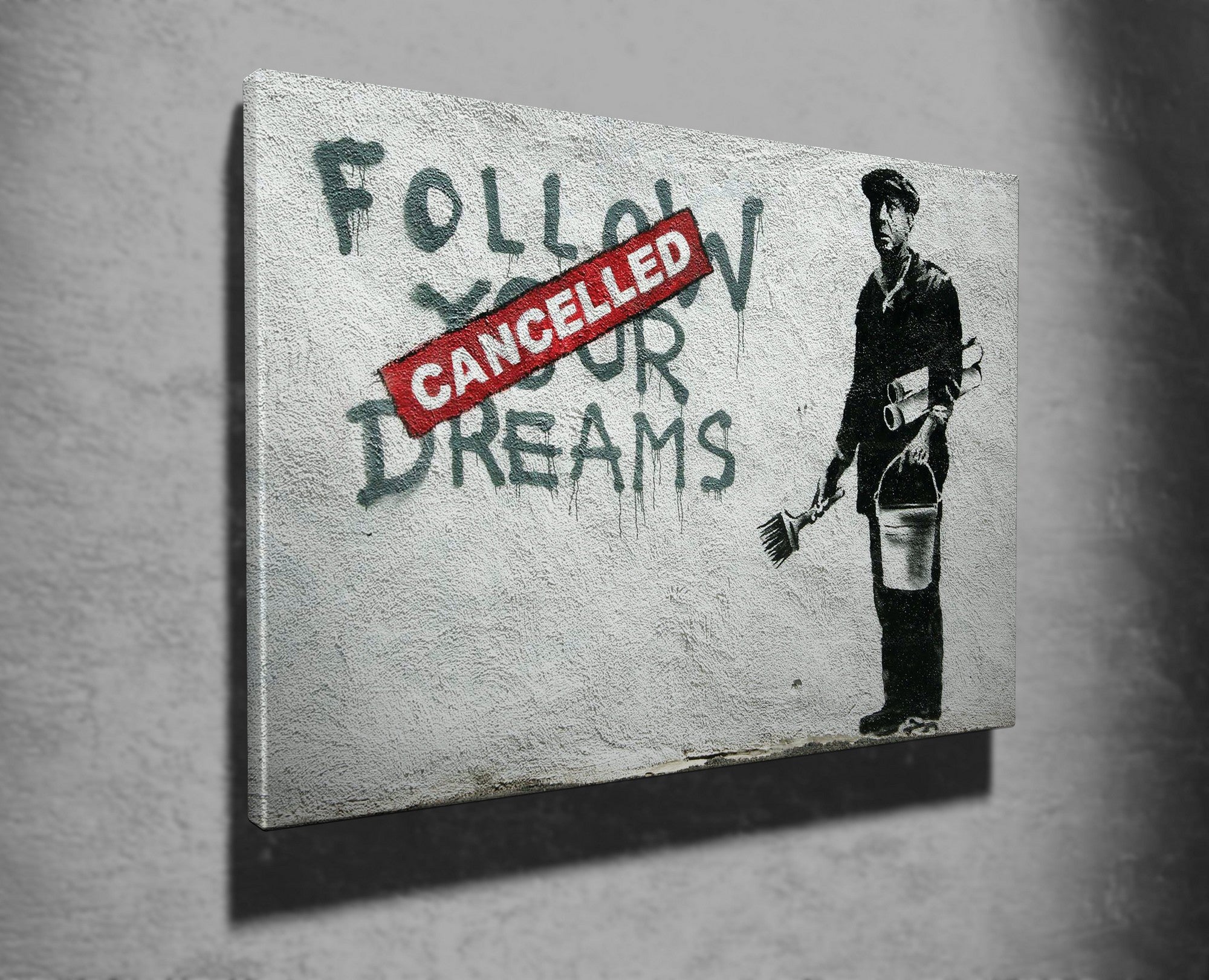 Impressionante tela decorativa de Banksy, 50 x 70 cm, 50% algodão/50% poliéster, emoldurada em madeira de 2 x 3 cm | Perfeito para amantes da arte moderna