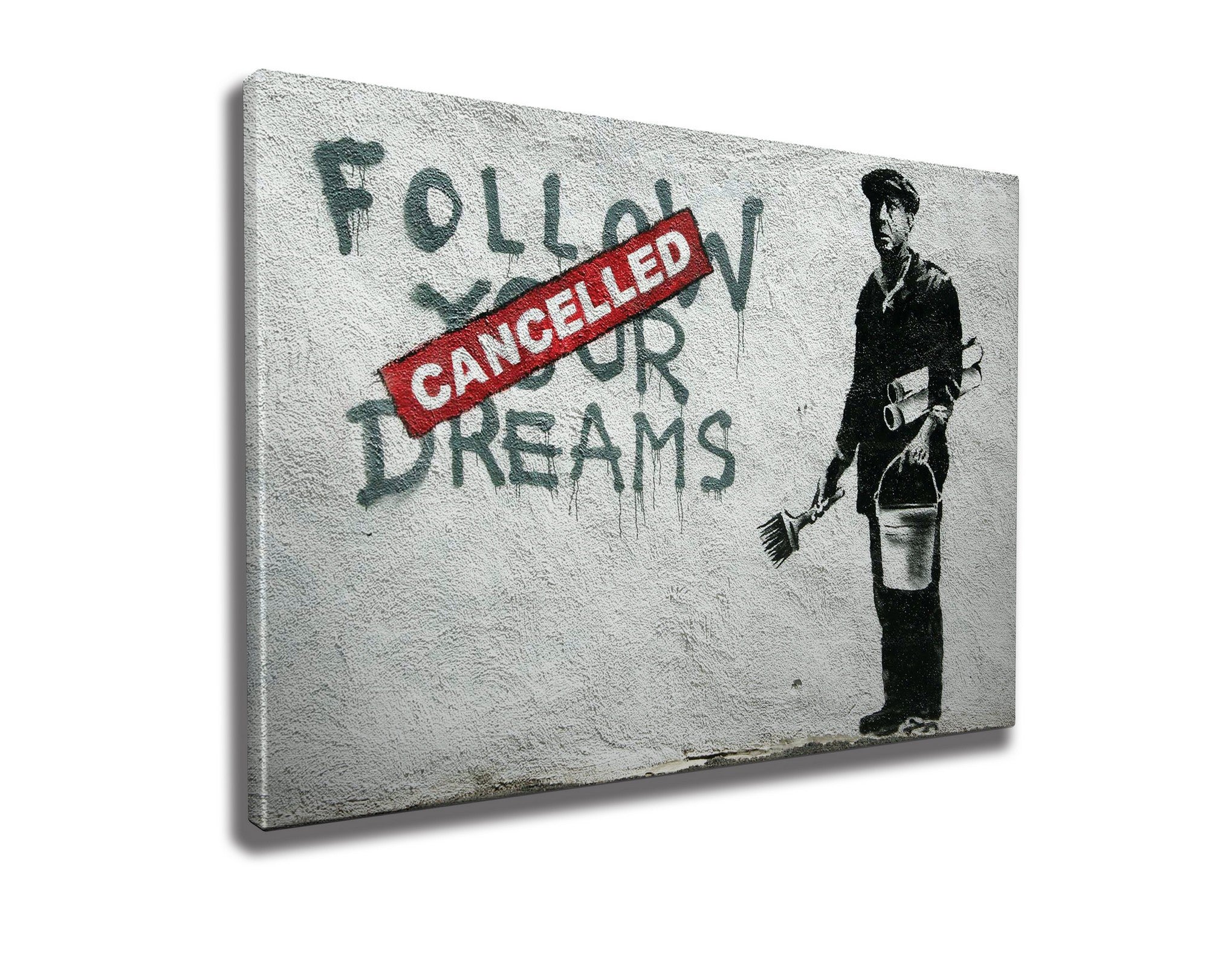 Impressionante tela decorativa de Banksy, 50 x 70 cm, 50% algodão/50% poliéster, emoldurada em madeira de 2 x 3 cm | Perfeito para amantes da arte moderna