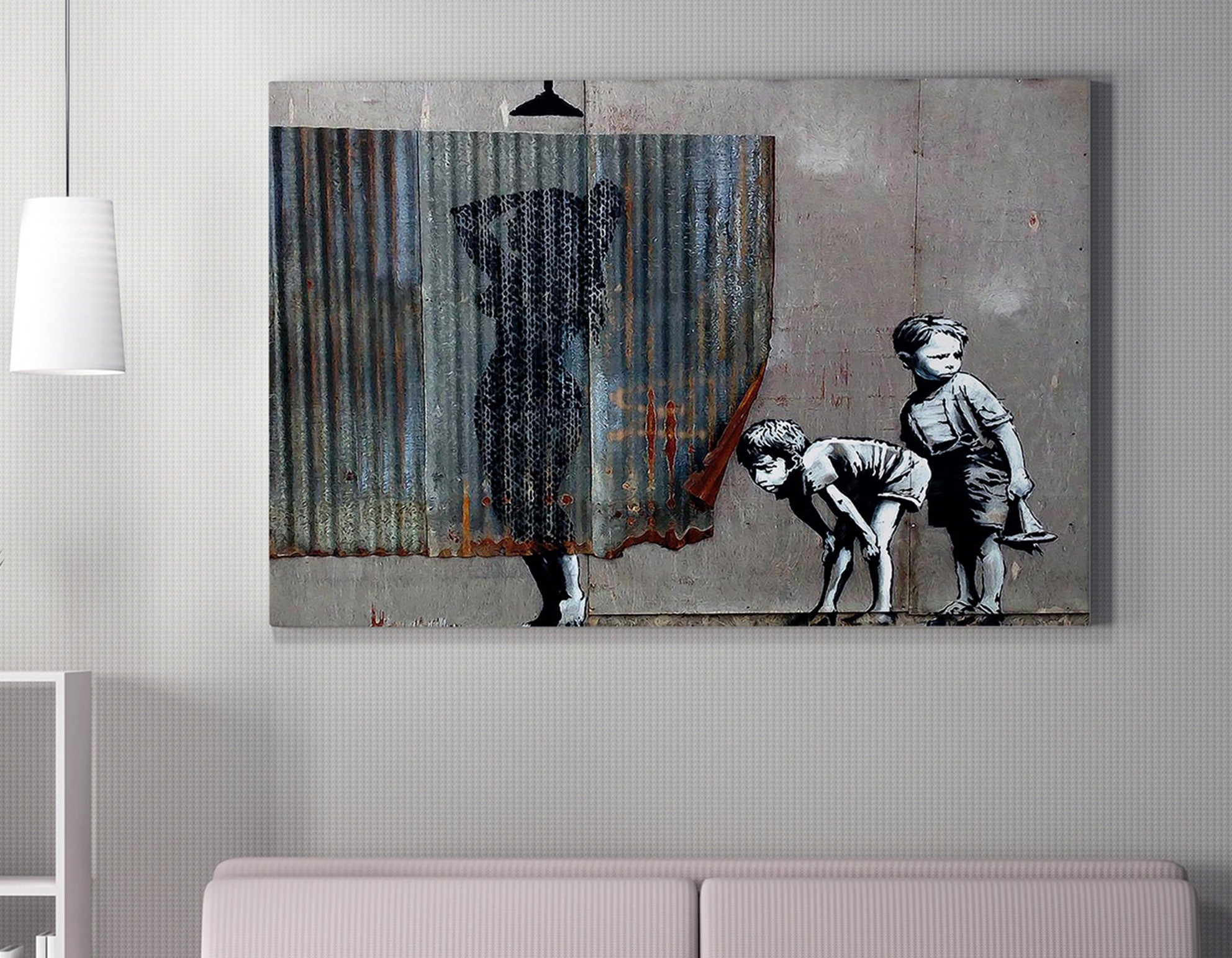 Impressionante tela decorativa de Banksy, 50 x 70 cm, 50% algodão/50% poliéster, emoldurada em madeira de 2 x 3 cm | Perfeito para amantes da arte moderna