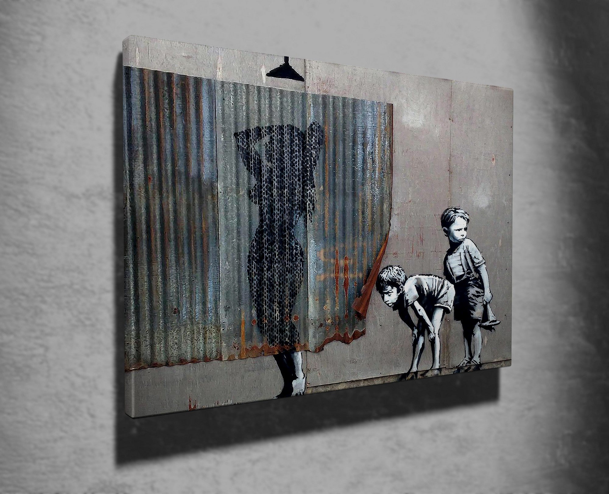 Impressionante tela decorativa de Banksy, 50 x 70 cm, 50% algodão/50% poliéster, emoldurada em madeira de 2 x 3 cm | Perfeito para amantes da arte moderna