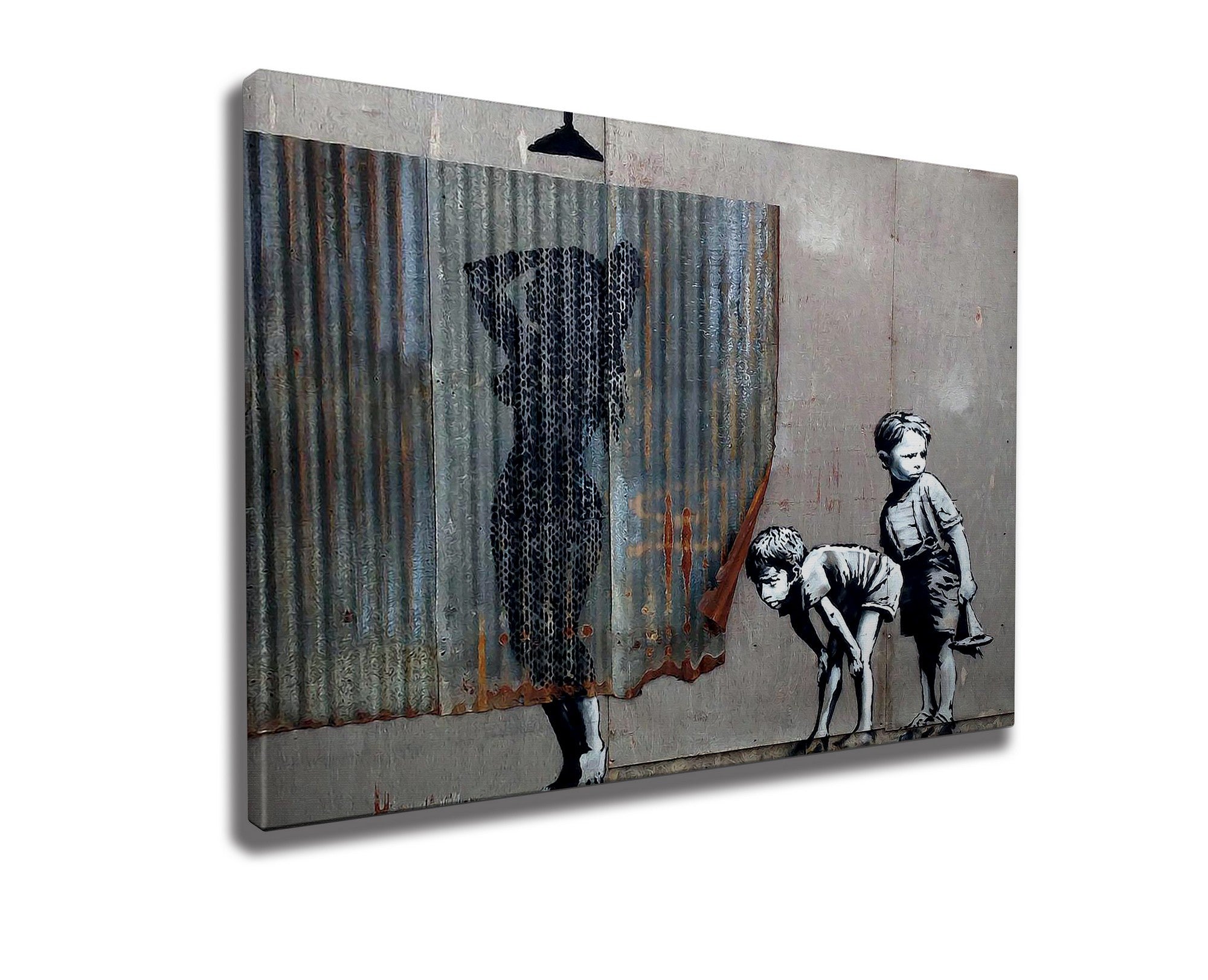Impressionante tela decorativa de Banksy, 50 x 70 cm, 50% algodão/50% poliéster, emoldurada em madeira de 2 x 3 cm | Perfeito para amantes da arte moderna