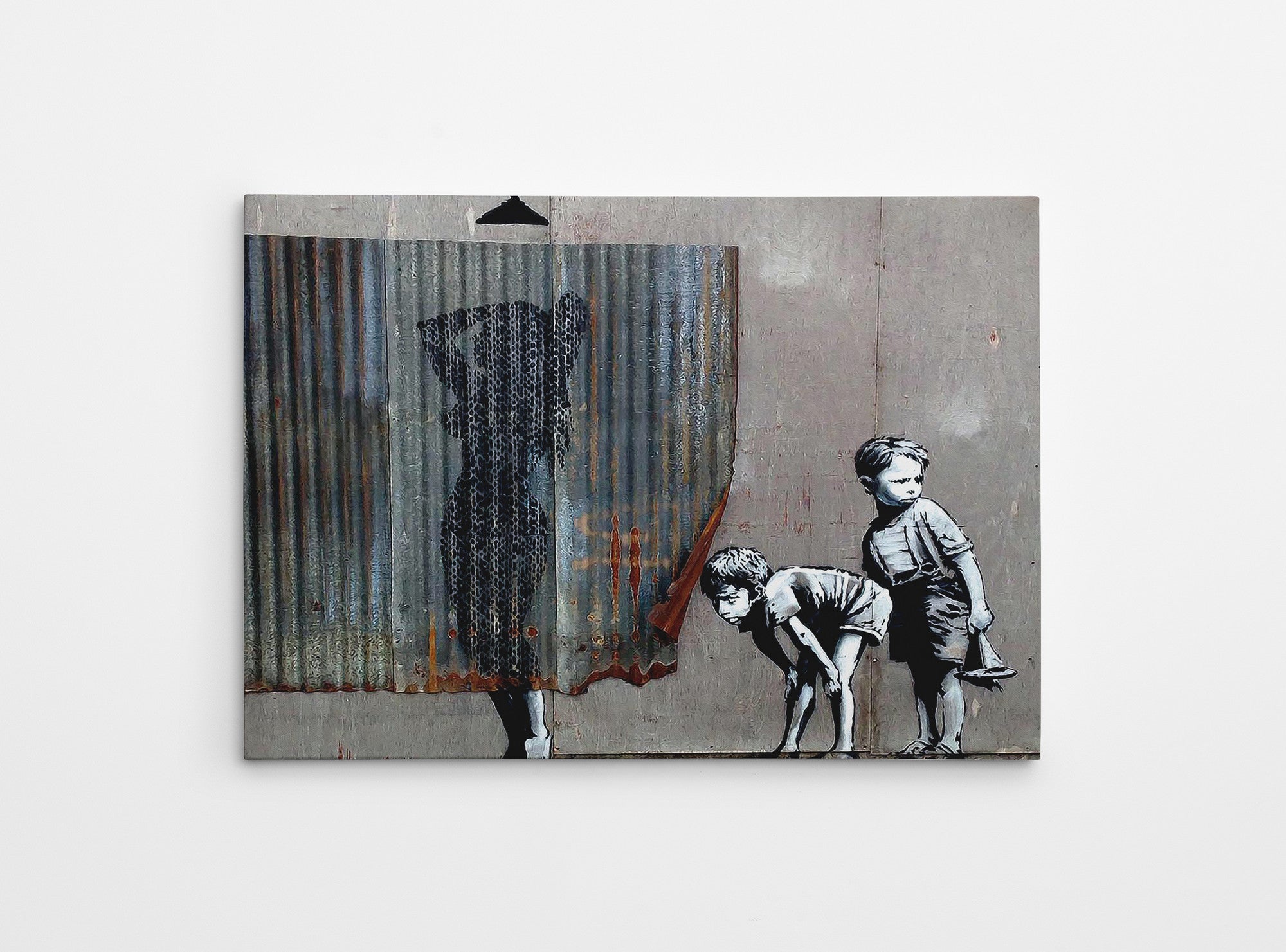 Impressionante tela decorativa de Banksy, 70 x 100 cm, 50% algodão/50% poliéster, emoldurada com moldura de madeira de 2 x 3 cm | Perfeito para decoração moderna