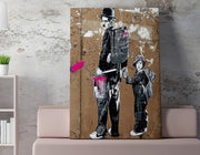 Impressionante tela decorativa de Banksy, 50 x 70 cm, 50% algodão/50% poliéster, emoldurada em madeira de 2 x 3 cm | Perfeito para amantes da arte moderna