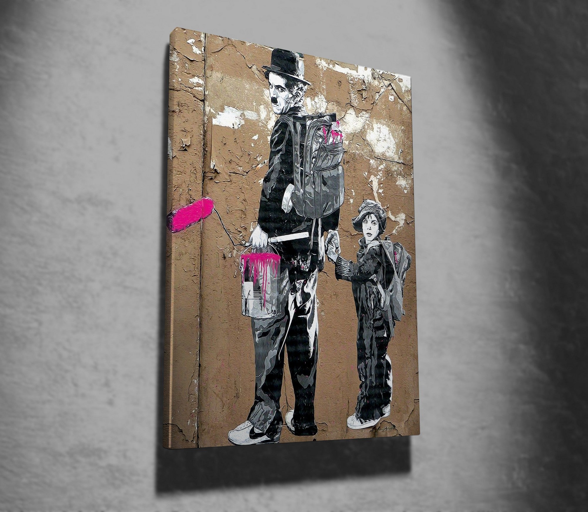 Impressionante tela decorativa de Banksy, 50 x 70 cm, 50% algodão/50% poliéster, emoldurada em madeira de 2 x 3 cm | Perfeito para amantes da arte moderna