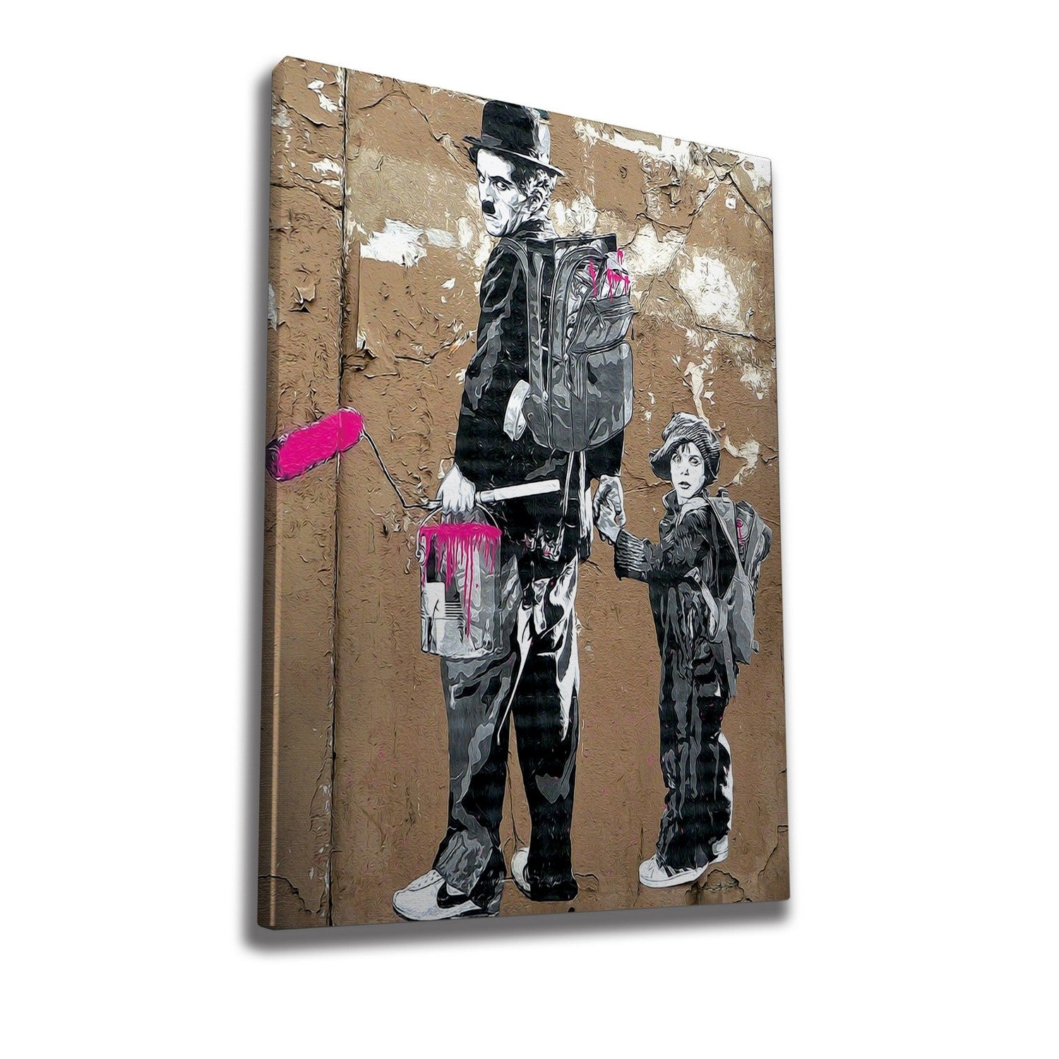 Impressionante tela decorativa de Banksy, 50 x 70 cm, 50% algodão/50% poliéster, emoldurada em madeira de 2 x 3 cm | Perfeito para amantes da arte moderna