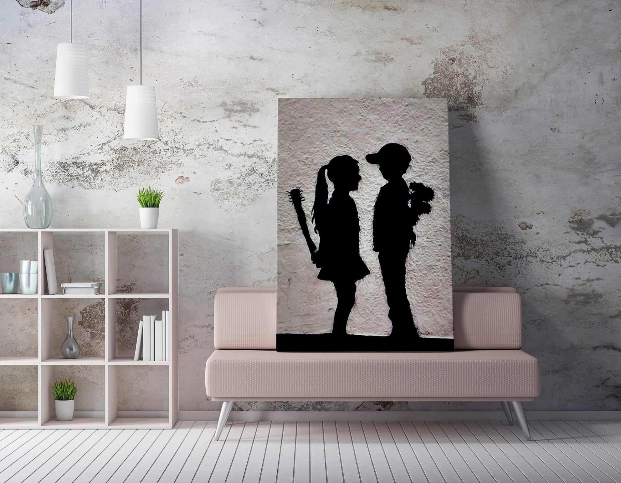 Impressionante tela decorativa de Banksy, 50 x 70 cm, 50% algodão/50% poliéster, emoldurada em madeira de 2 x 3 cm | Perfeito para amantes da arte moderna