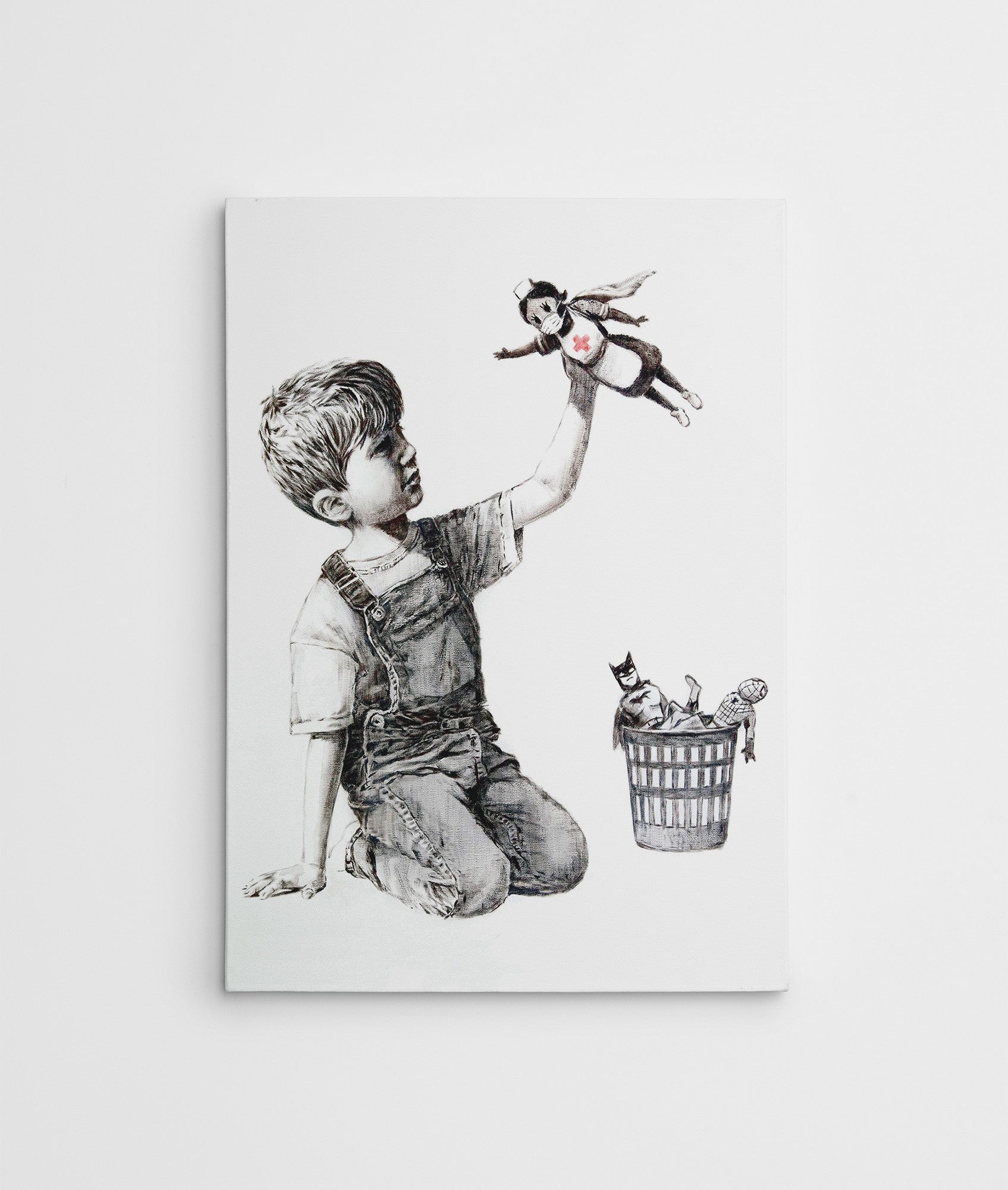 Impressionante tela decorativa de Banksy, 70 x 100 cm, 50% algodão/50% poliéster, emoldurada com moldura de madeira de 2 x 3 cm | Perfeito para decoração moderna