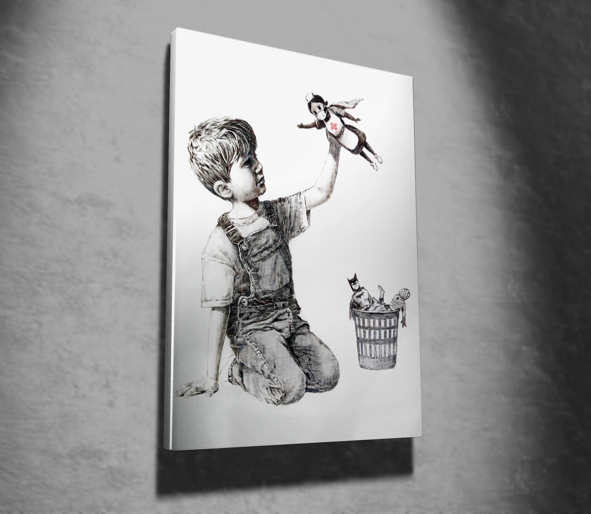 Impressionante tela decorativa de Banksy, 70 x 100 cm, 50% algodão/50% poliéster, emoldurada com moldura de madeira de 2 x 3 cm | Perfeito para decoração moderna