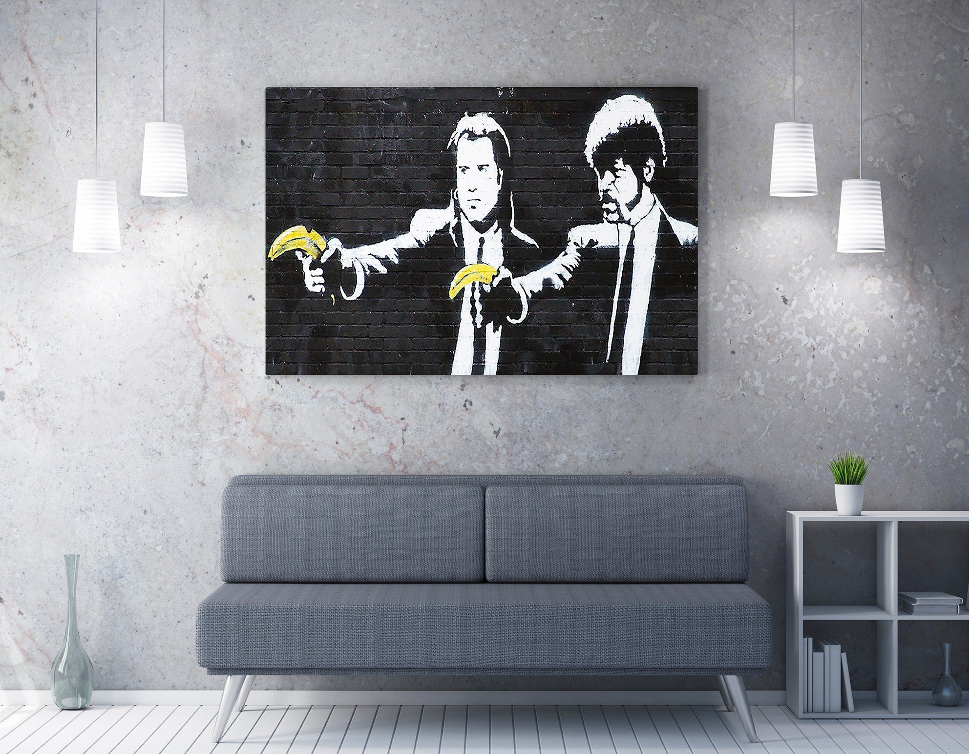Impressionante tela decorativa de Banksy, 50 x 70 cm, 50% algodão/50% poliéster, emoldurada em madeira de 2 x 3 cm | Perfeito para amantes da arte moderna