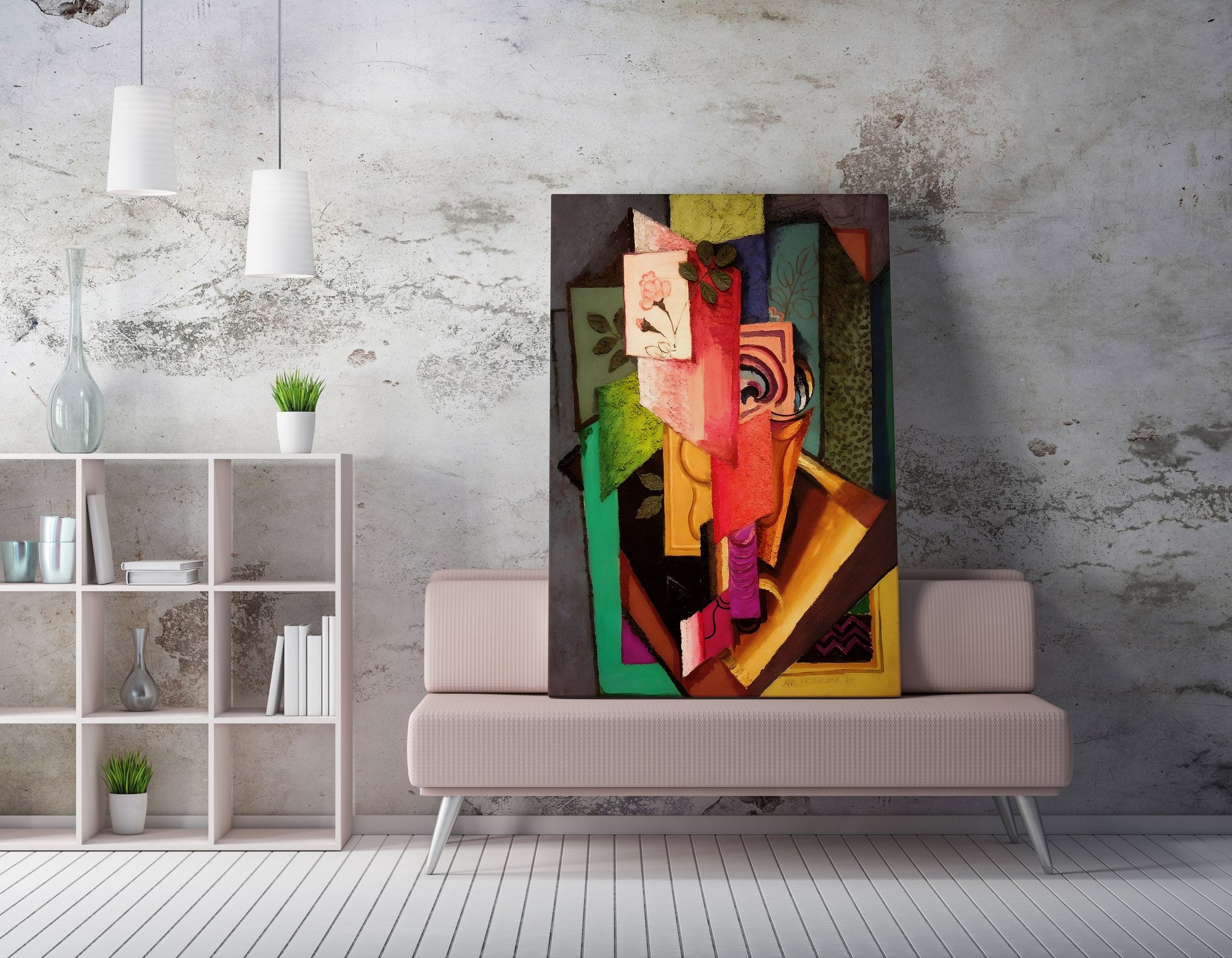 Quadro Decorativo em Tela WY323 Multicolor 50x70cm - Impressão Digital com Moldura de Madeira