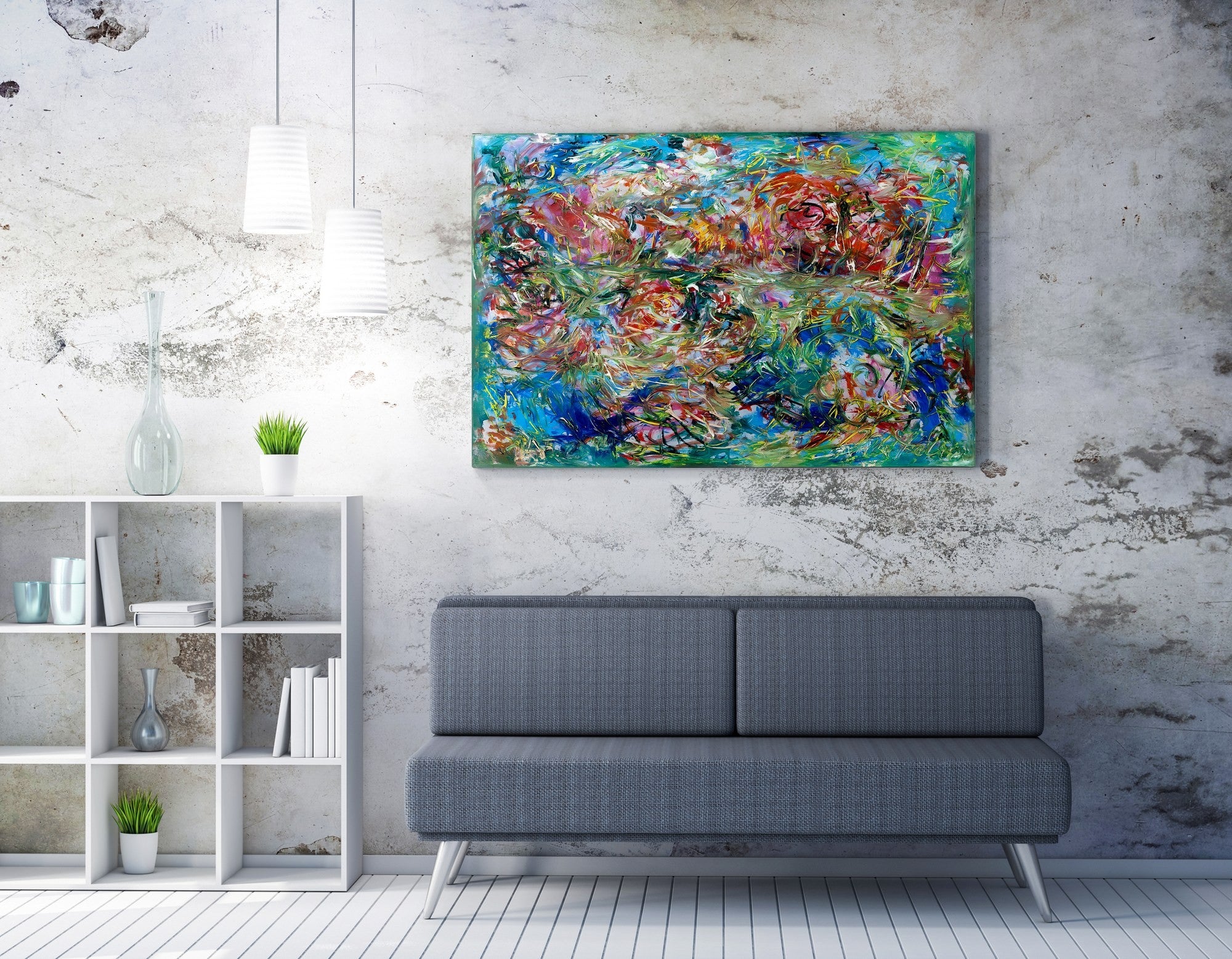 Quadro Decorativo em Tela WY332 - Impressão Digital Multicolor 50x70cm com Moldura de Madeira