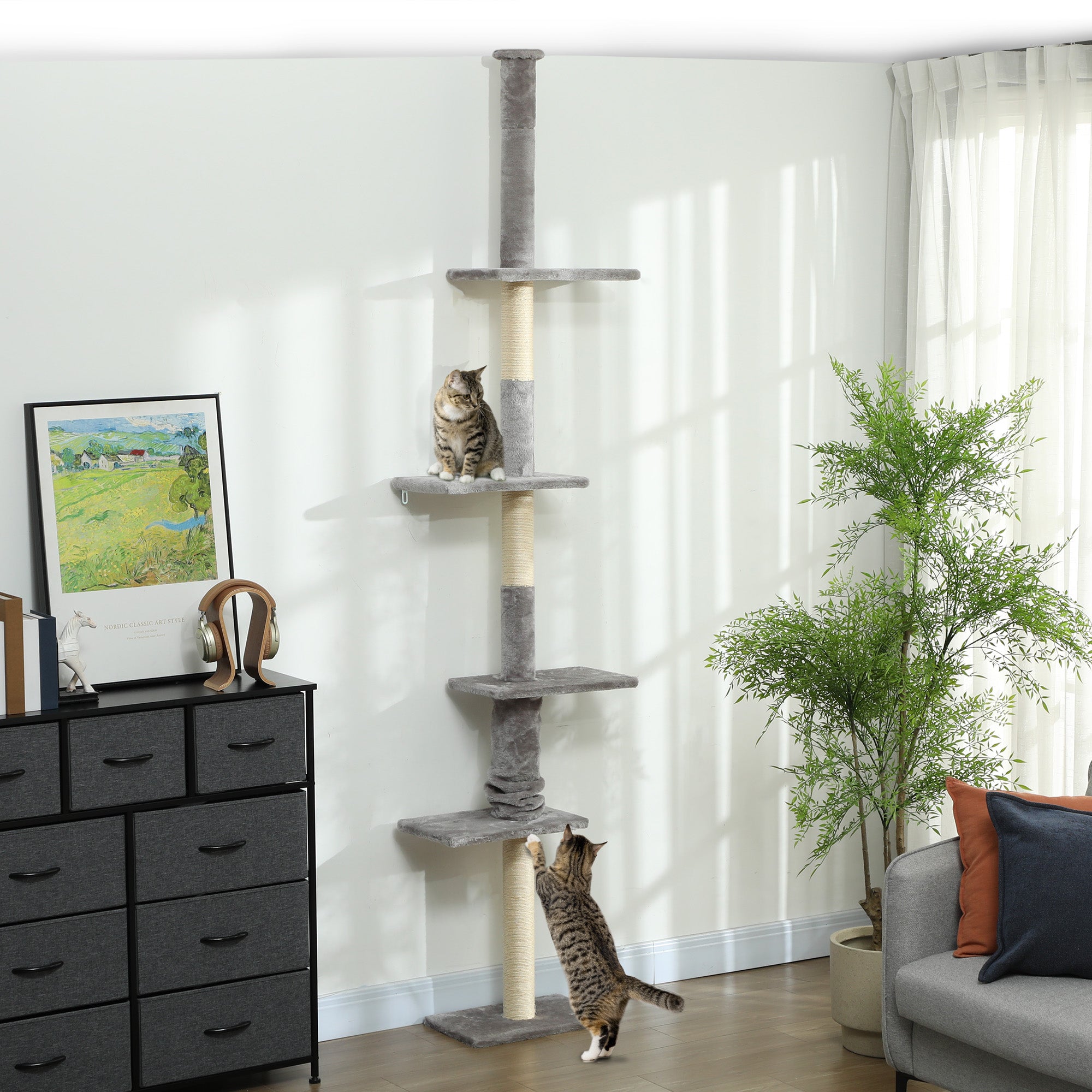Arranhador para Gatos Chão ao Teto 225-275 cm Cinza Claro