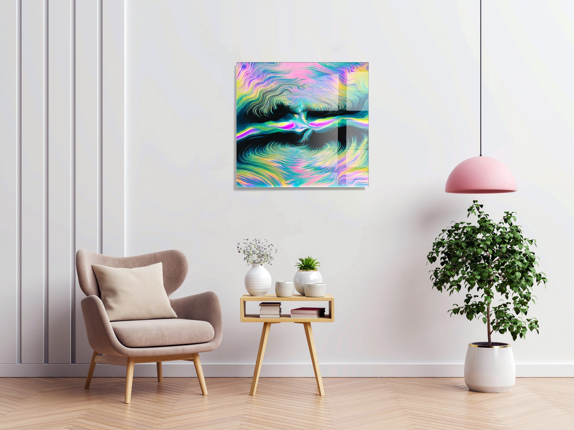 Pintura Decorativa em Vidro Temperado Multicolor 40x40cm - Arte Moderna para Decoração de Interiores