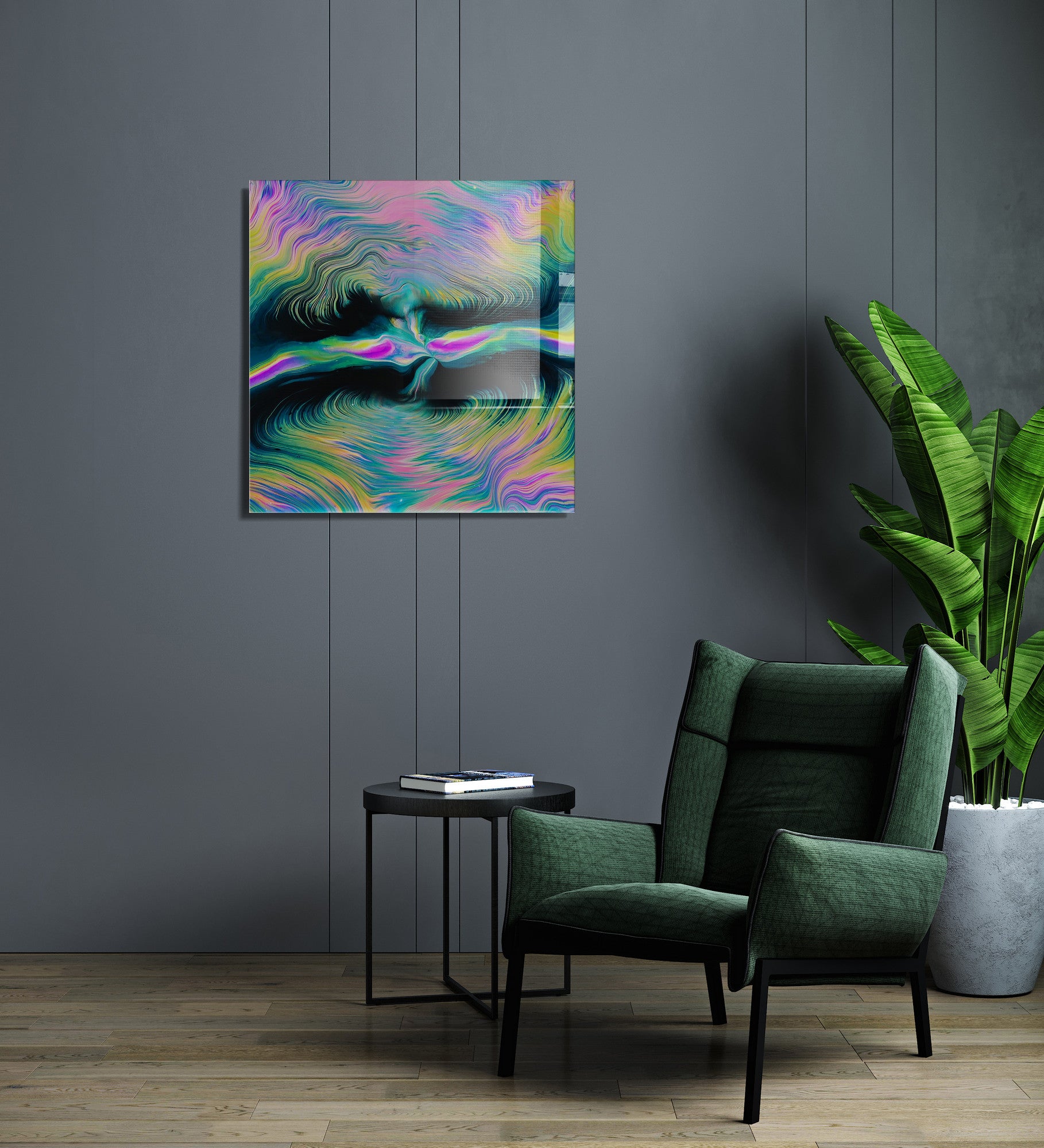 Pintura Decorativa em Vidro Temperado Multicolor 40x40cm - Arte Moderna para Decoração de Interiores