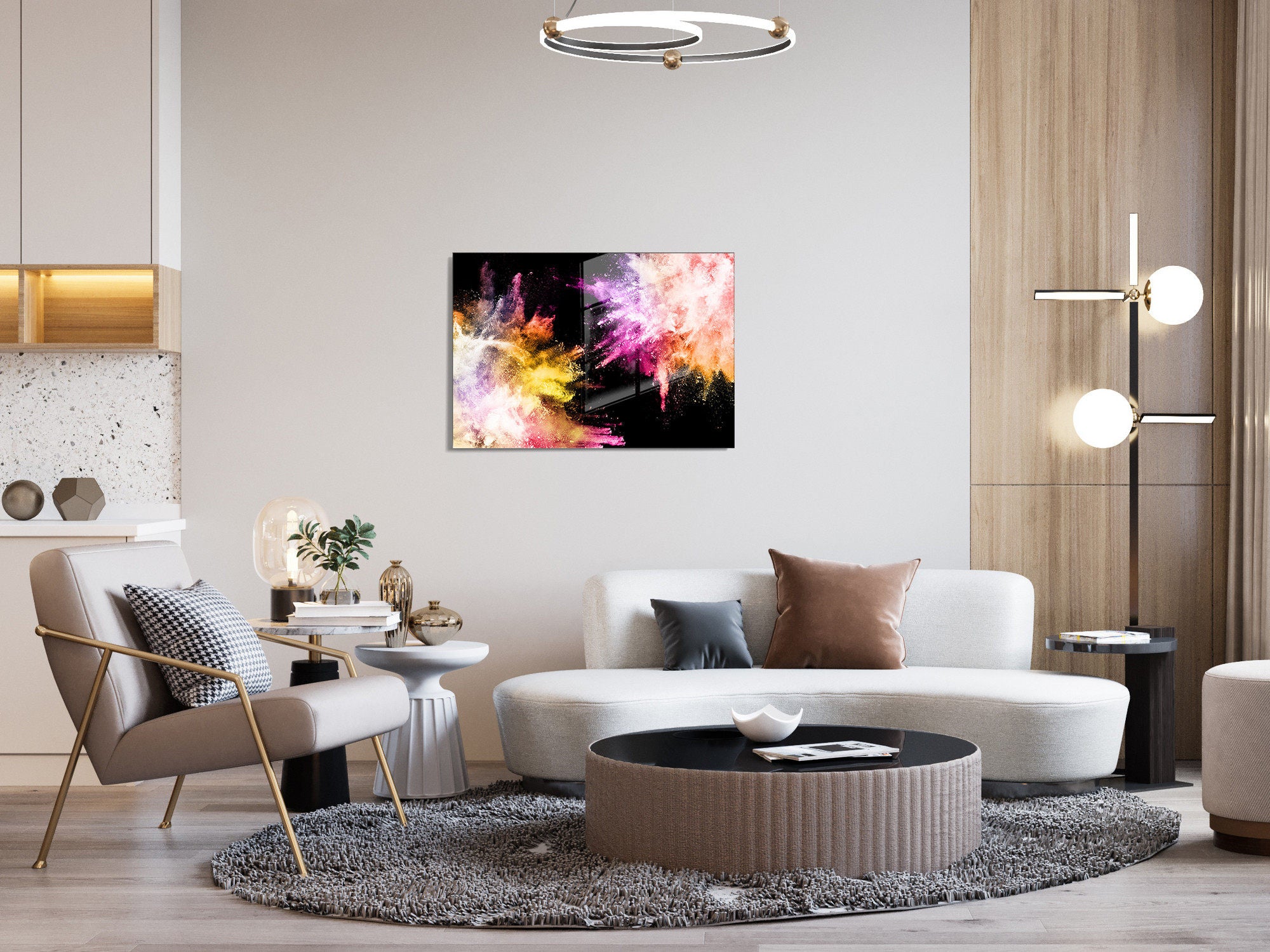 Pintura elegante em vidro temperado, 70 x 100 cm, 100% vidro temperado (4 mm) | Arte de parede deslumbrante para decoração moderna de casa e escritórios