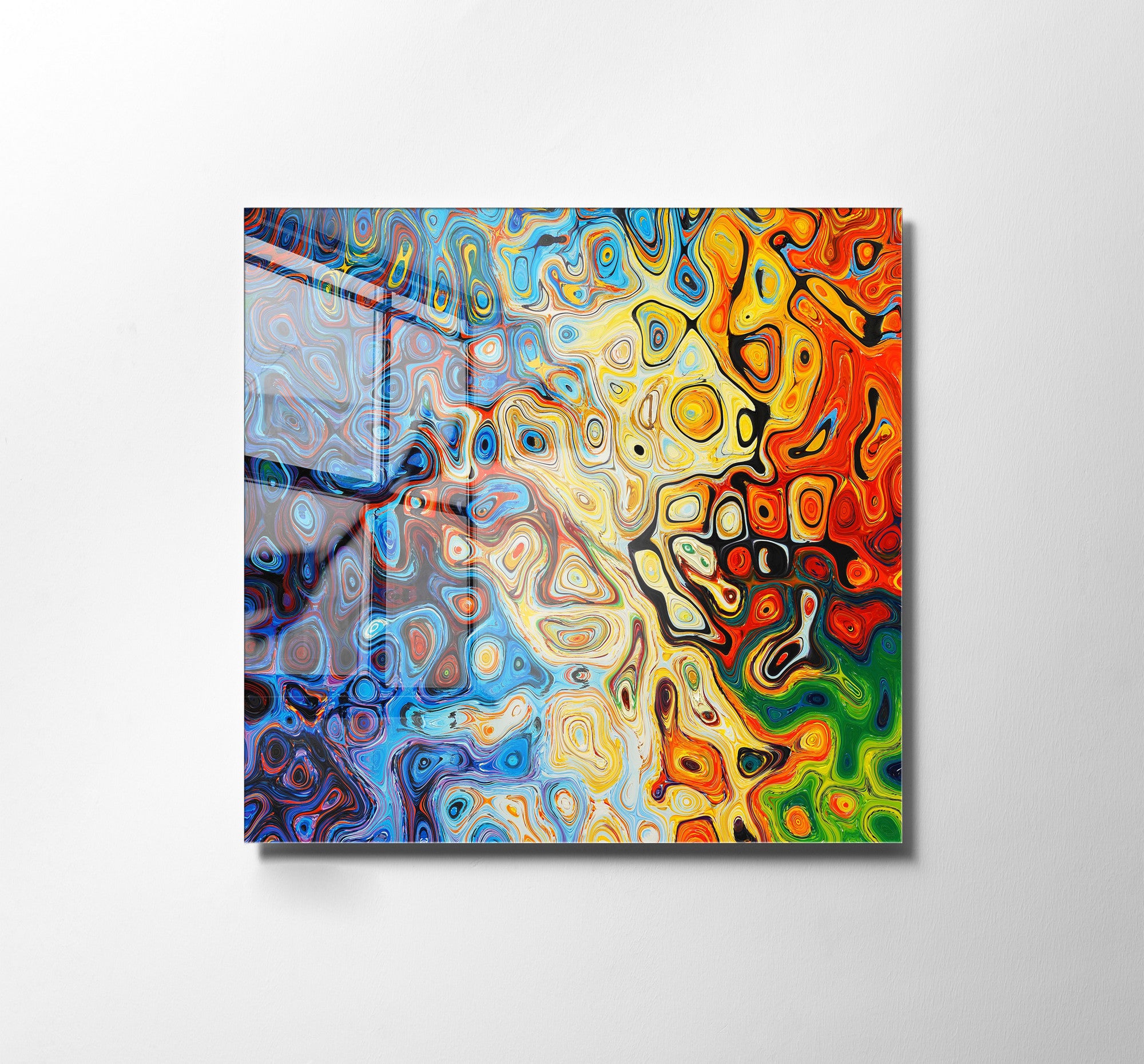 Pintura Decorativa em Vidro Temperado Multicolor 40x40cm - Arte Moderna para Decoração de Interiores