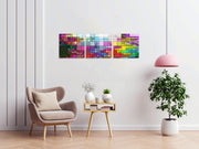 Conjunto de 3 Quadros Decorativos em Vidro Temperado Multicolor - 40x40cm - Arte Moderna para Decoração de Interiores