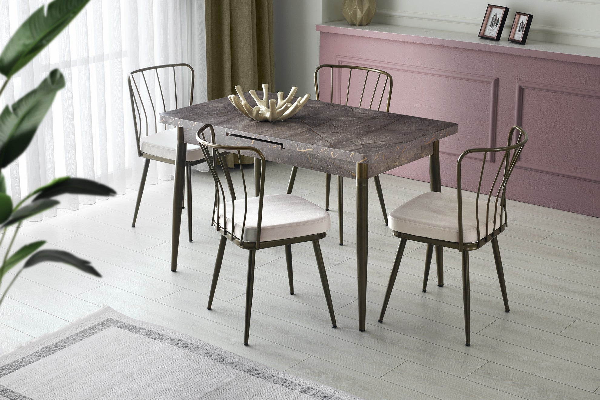 Mesa de Jantar Extensível, Cor Vison, 120-150 cm | Painel de Partículas 100% Revestido em Melamina, Pés de Metal | Estilo Boêmio, Perfeita para Salas de Jantar Modernas