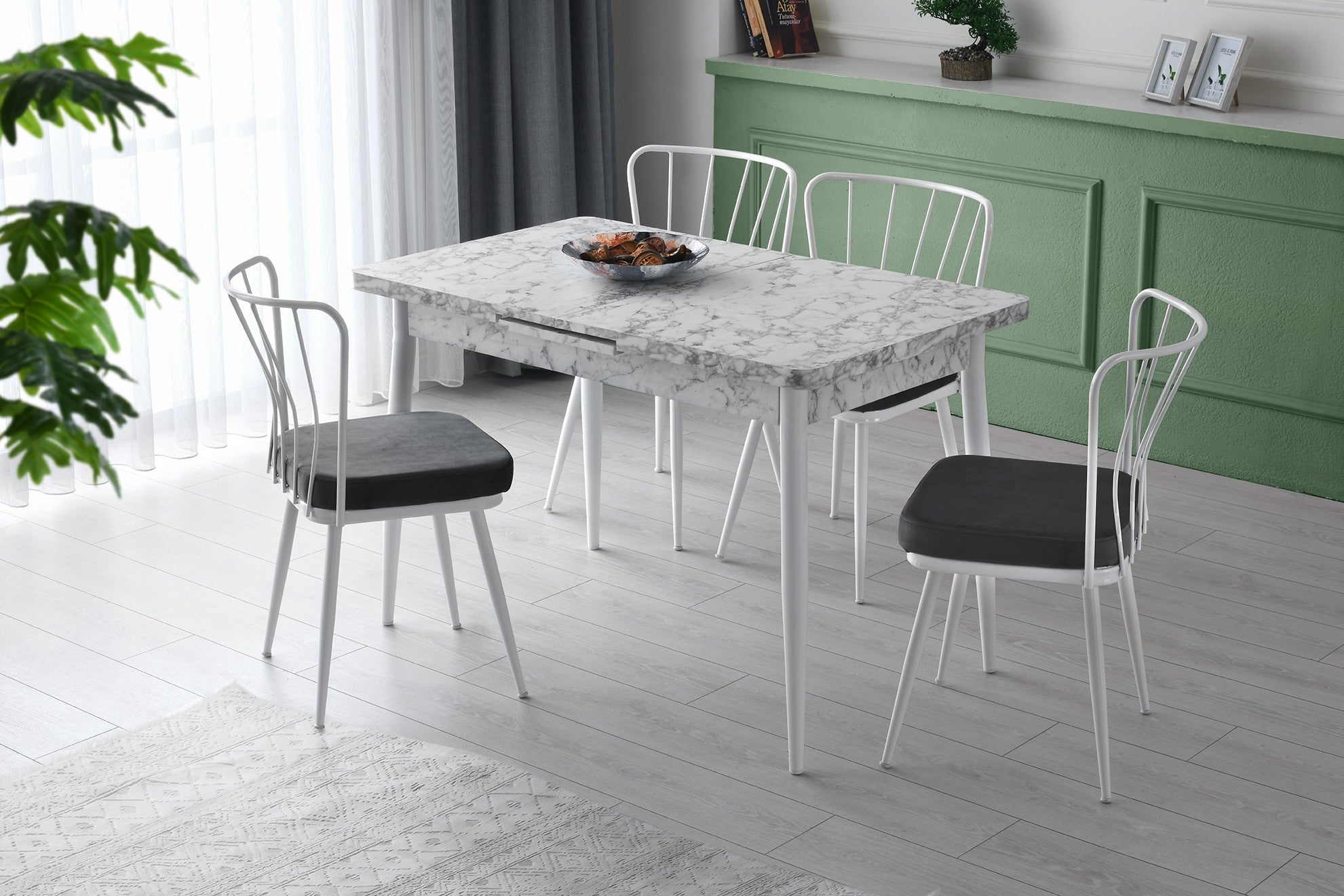 Mesa de Jantar Extensível Bohemian, 120-150 cm, 100% aglomerado revestido em melamina, pernas de metal, 75 cm de altura | Elegante e funcional para espaços de jantar modernos