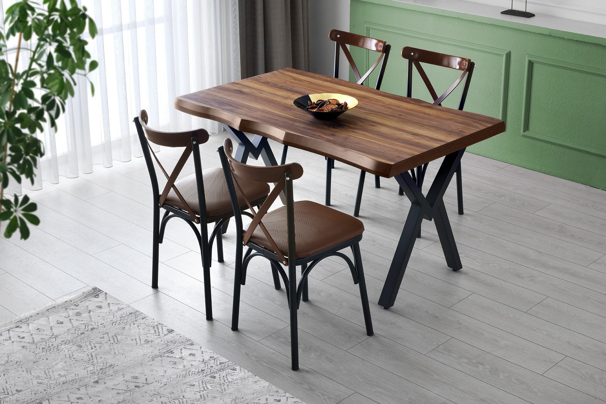 Mesa de Jantar Elegante em Nogueira, 140 x 80 x 75 cm | Painel de Partículas 100% Revestido em Melamina e Pés de Metal | Design Boêmio, Industrial e Country, Capacidade de 29 kg