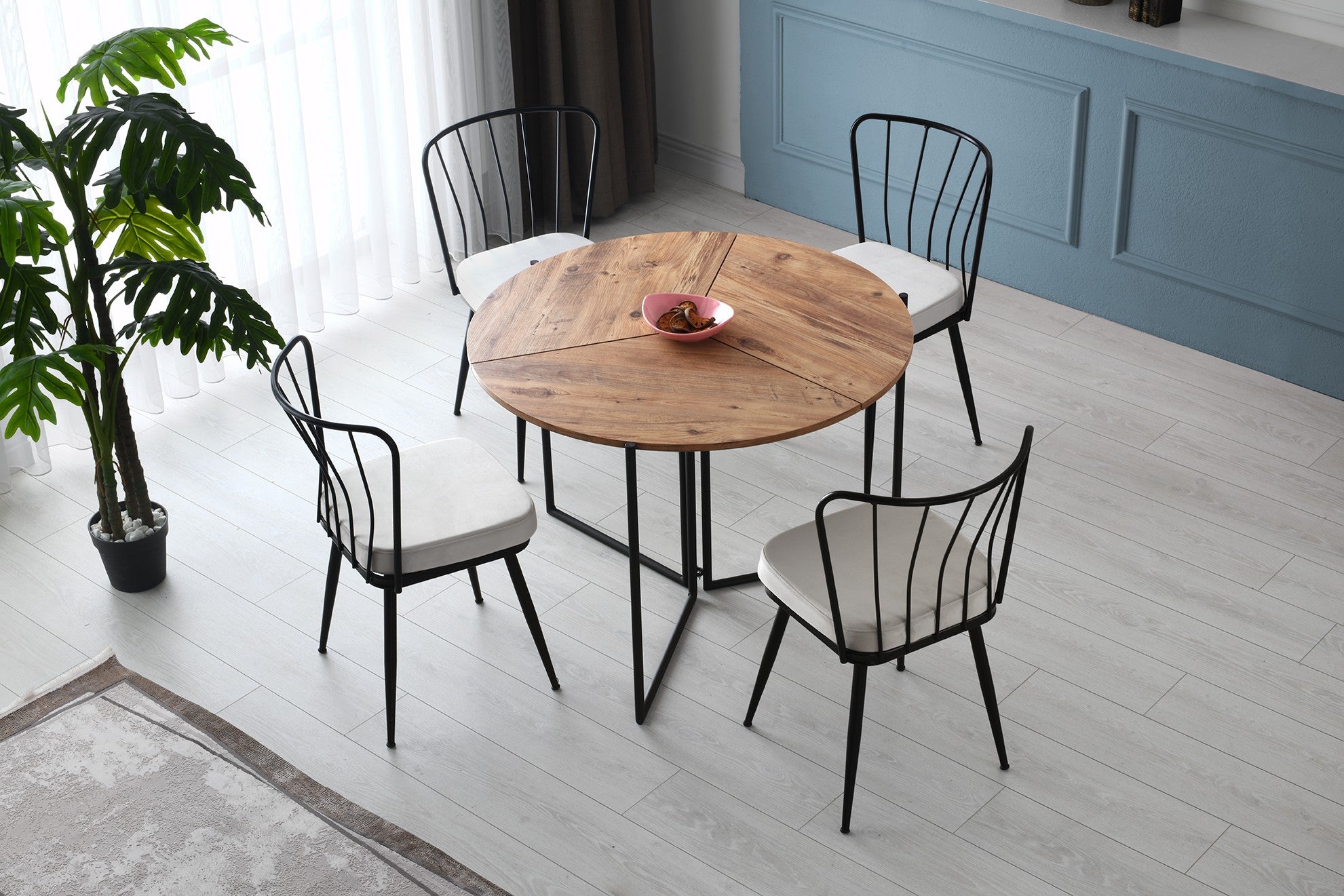 Mesa de Jantar Moderna, Pinho Atlântico, 100 x 72 x 100 cm | Painel de Partículas 100% Revestido em Melamina, Pés de Metal | Elegante e Durável para Decoração Industrial