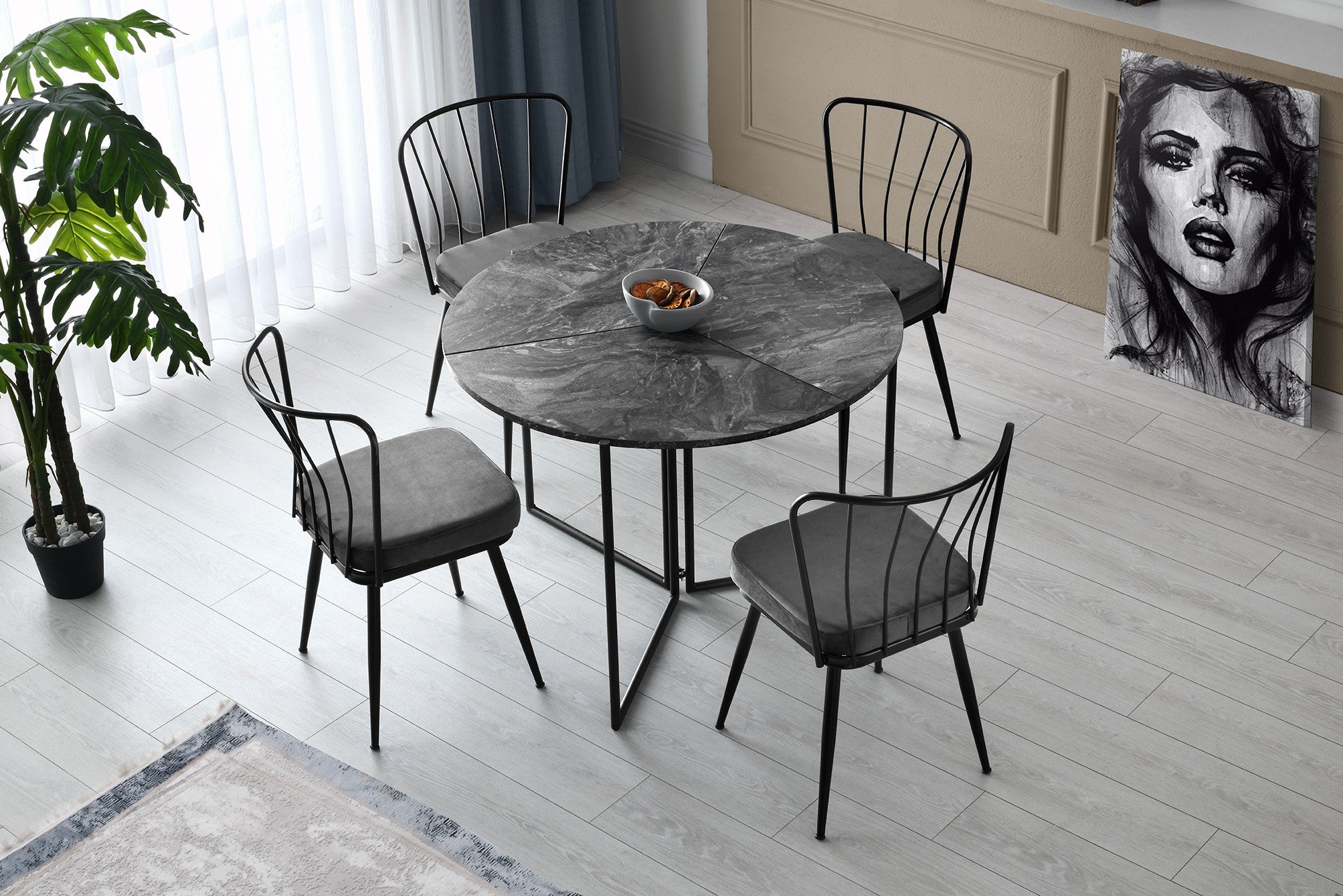 Mesa de Jantar Moderna, Antracite, 100 x 72 x 100 cm | Painel de Partículas 100% Revestido em Melamina, Pés de Metal | Design Elegante em Mármore Industrial, Capacidade de 19 kg