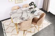 Mesa de Jantar Extensível, Dourado e Branco, 144 x 90 cm (Aberta: 177,5 cm) | Painel de Partículas 100% Revestido em Melamina, Pés de Metal | Elegante e Funcional para Jantar Moderno