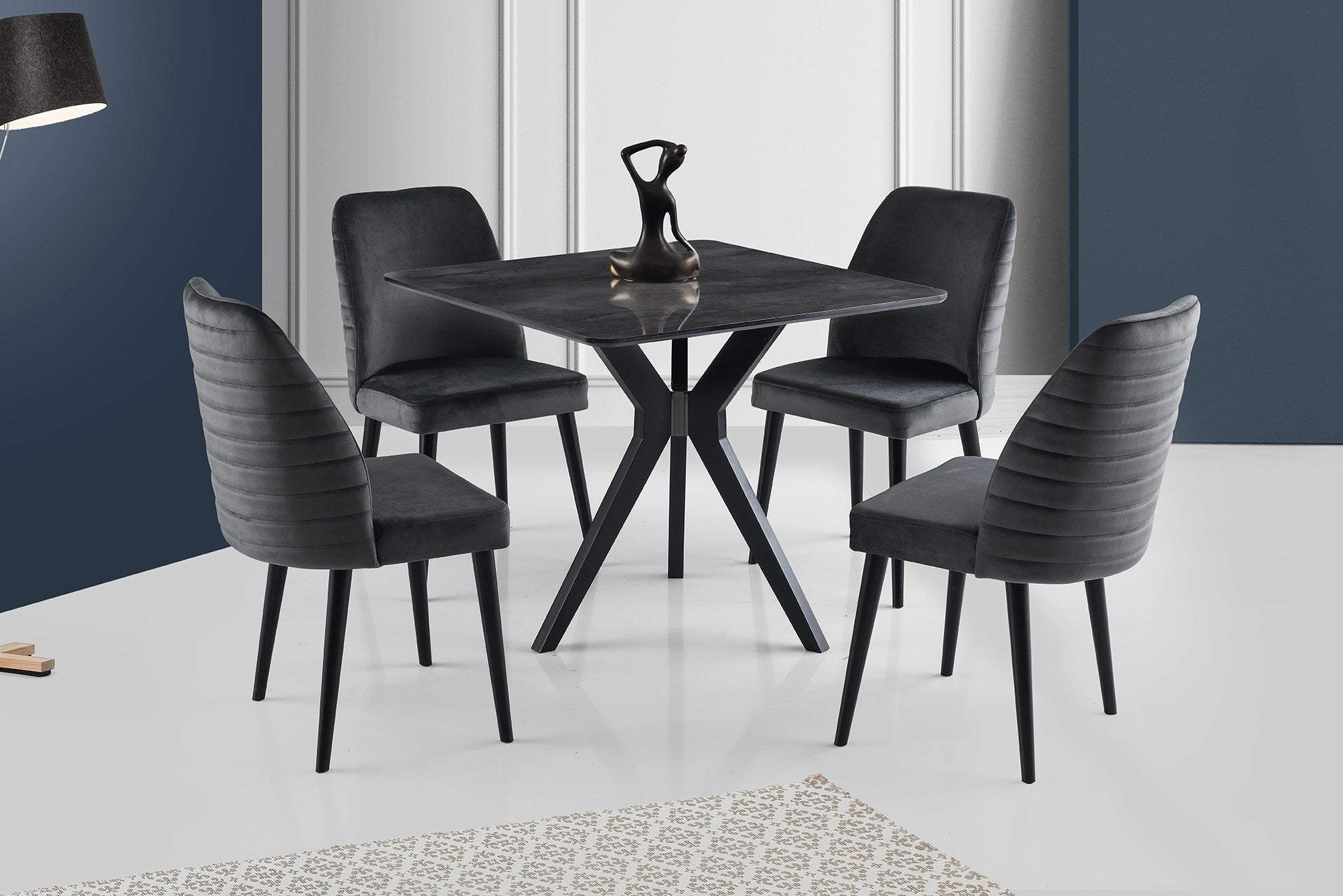 Mesa de Jantar Preta Elegante, 87 x 75 x 87 cm | 100% MDF com Pés de Plástico Duráveis | Perfeita para Salas de Jantar Modernas, Design Elegante e Funcional