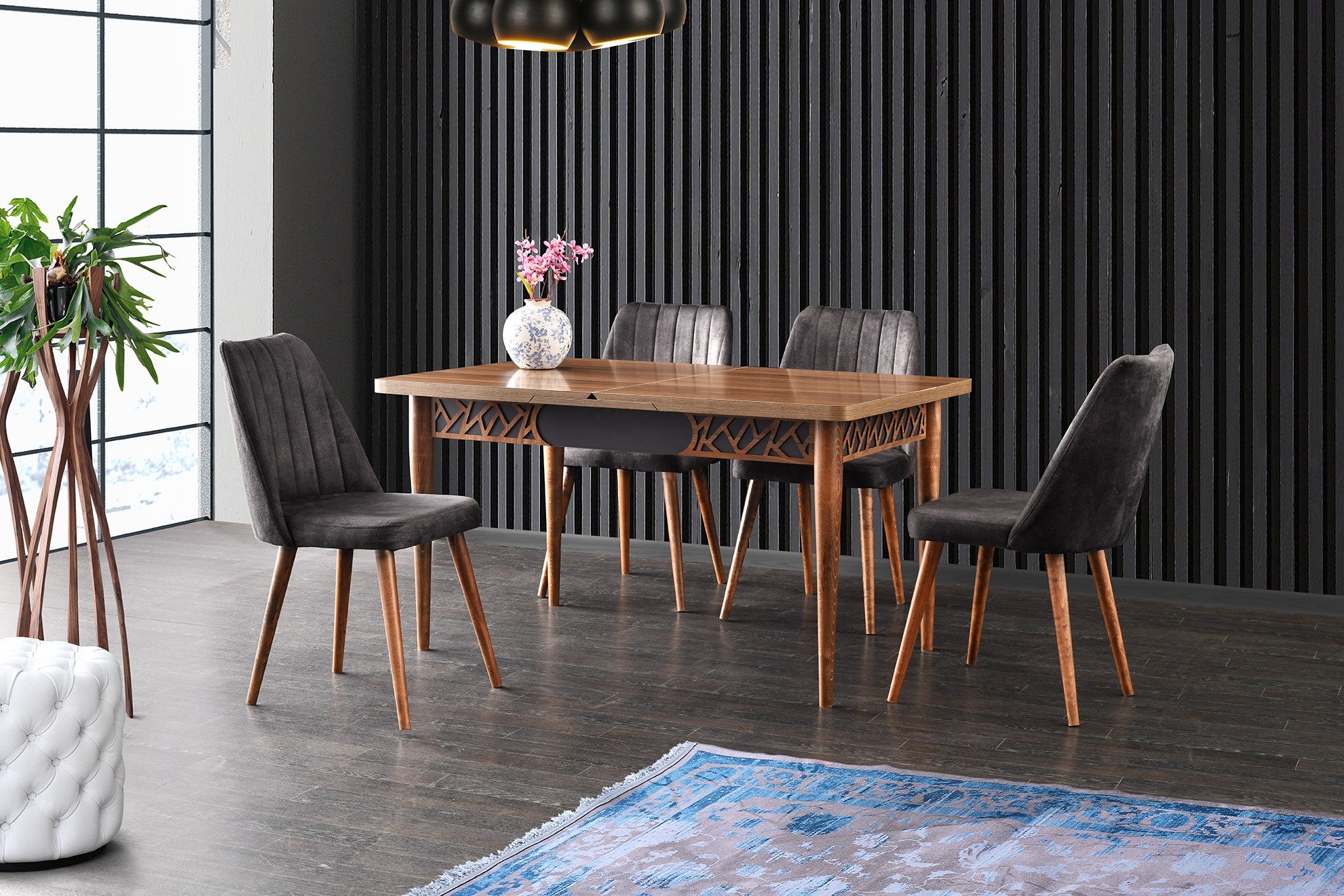 Mesa de Jantar Extensível, Nogueira e Antracite, 130-160 cm | Painel de Partículas 100% Revestido em Melamina, Pés de Plástico | Elegante e Funcional para Espaços de Jantar Modernos
