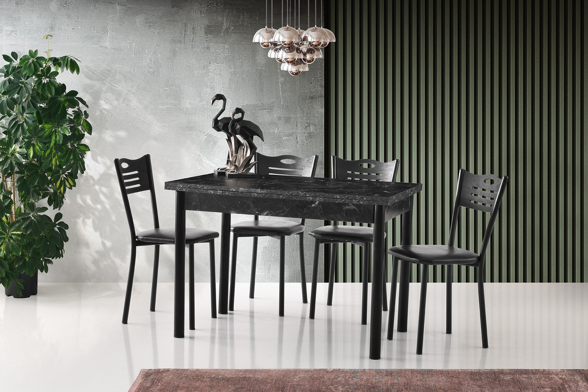 Mesa de Jantar Extensível, Preta, 110-170 cm | Painel de Partículas 100% Revestido em Melamina, Pés de Metal | Elegante e Funcional para Espaços de Jantar Modernos
