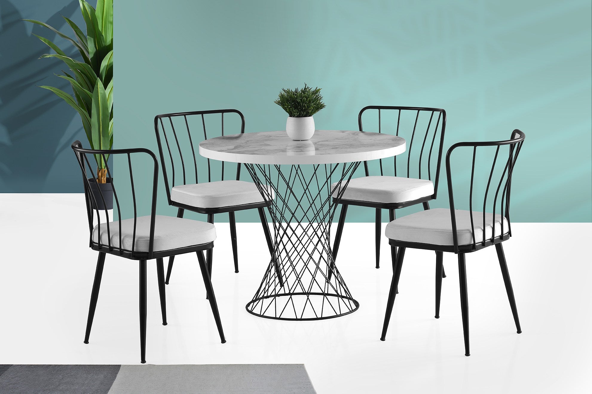 Mesa de Jantar Elegante, 90 x 75 x 90 cm, Branca e Cinza com Pés de Metal | Painel de Partículas 100% Revestido em Melamina | Design Durável e Moderno para Qualquer Espaço