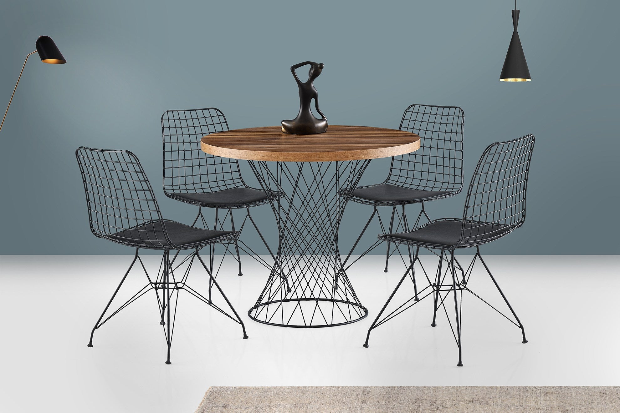 Mesa de Jantar Elegante em Nogueira e Preto, 90 x 75 x 90 cm | Painel de Partículas 100% Revestido em Melamina, Pés de Metal | Design Durável e Moderno para Espaços de Jantar