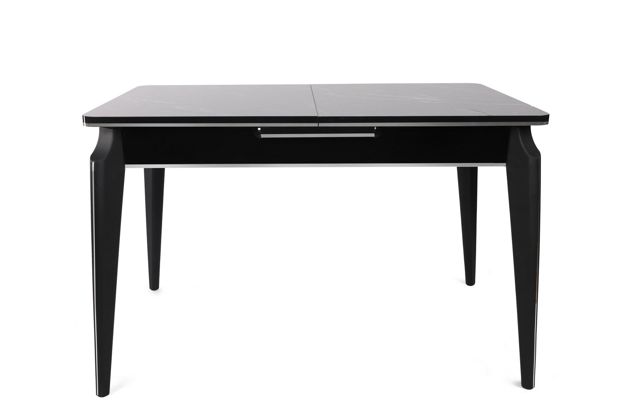 Mesa de Jantar Extensível, Preta e Prata, 120-148,5 cm | Painel de Partículas 100% Revestido em Melamina, Pés de Metal | Elegante e Funcional para Espaços de Jantar Modernos