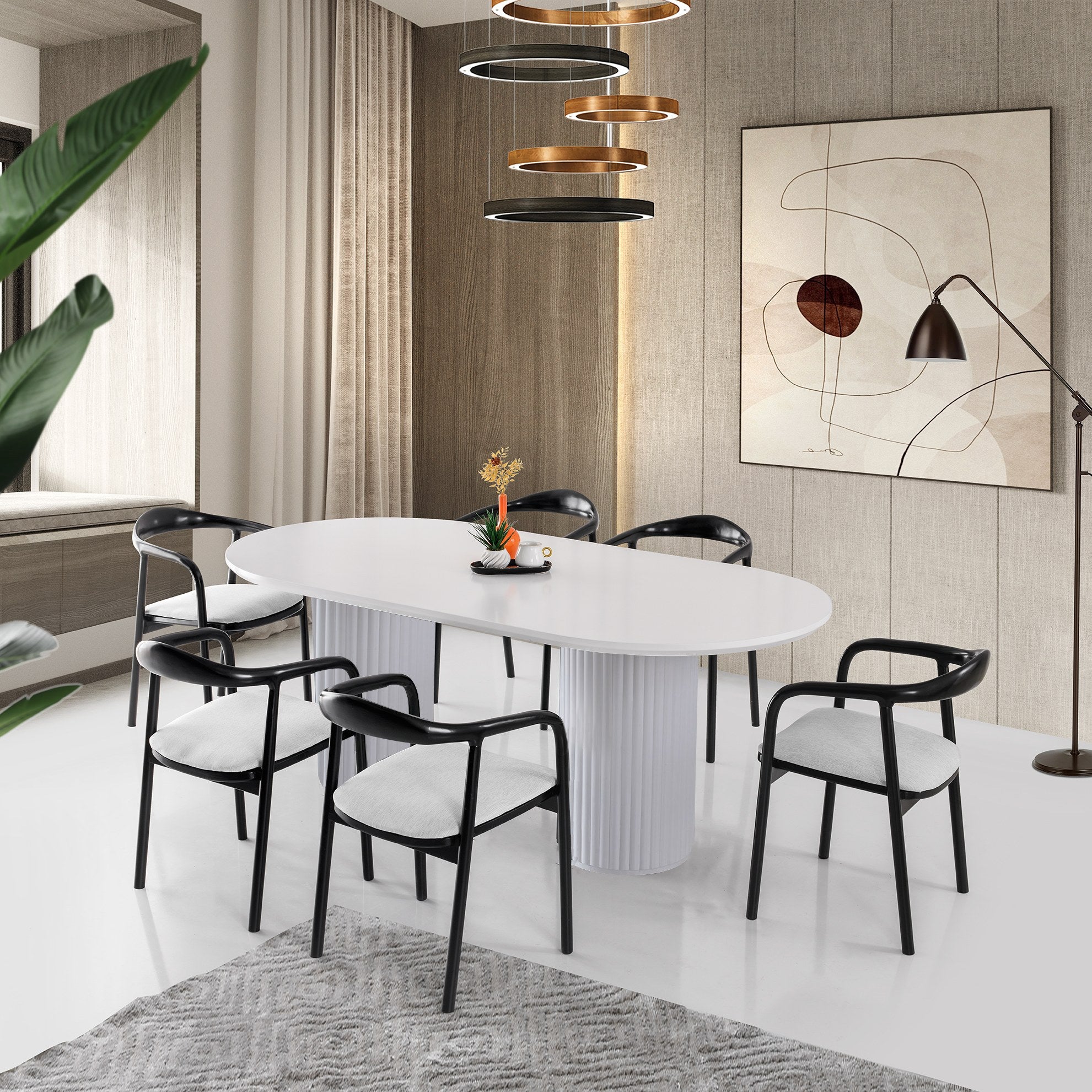 Mesa de Jantar Branca Elegante, 200 cm x 100 cm x 77 cm | 100% MDF Pintado/Envernizado, Pernas de Madeira Resistente | Perfeita para Salas de Jantar Modernas, Capacidade de 50 kg