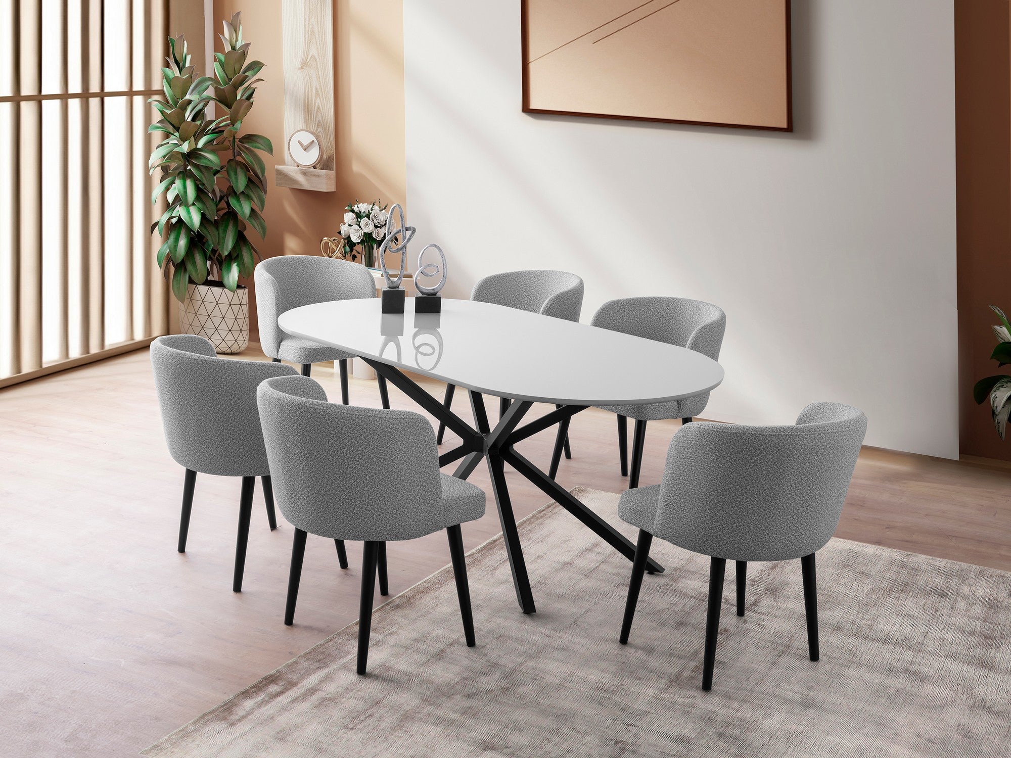 Mesa de Jantar Elegante Cinza Claro, 180 x 90 x 79 cm | 100% MDF com Pernas de Ferro Resistente | Capacidade de 100 kg | Perfeita para Salas de Jantar Modernas