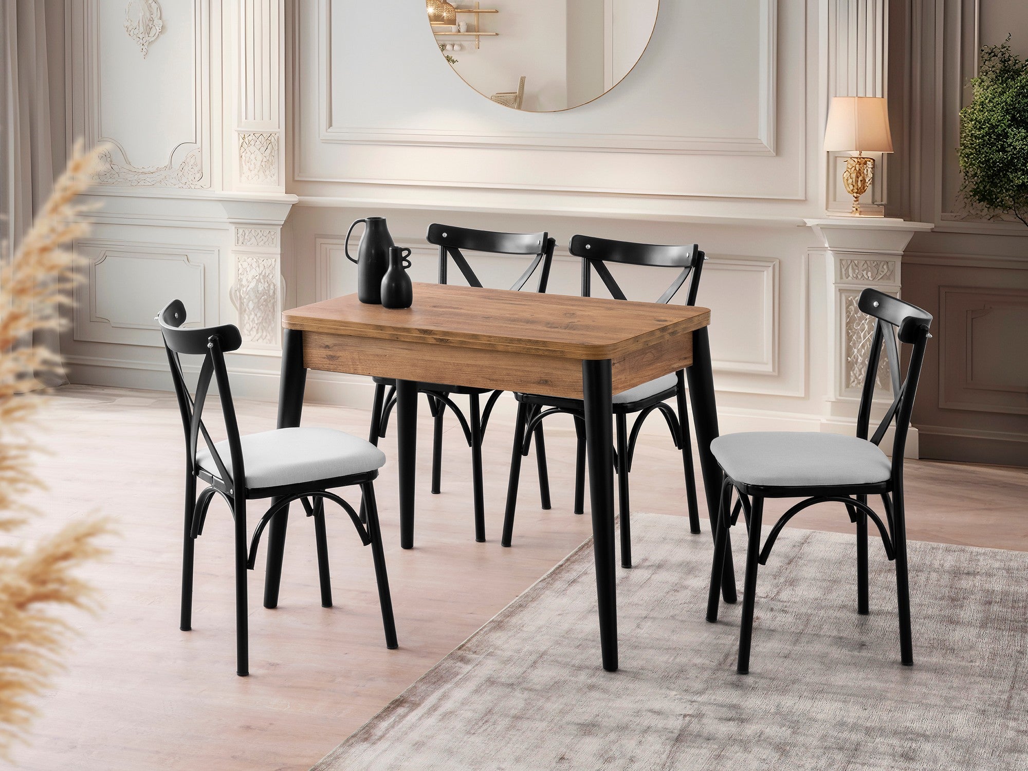 Mesa de Jantar Extensível, Pinho Atlântico, 100-120 cm de Largura | Painel de Partículas 100% Revestido em Melamina, Pés de Plástico | Elegante e Funcional para Espaços de Jantar Modernos