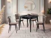 Mesa de Jantar Extensível, Mármore Preto, 80 x 75 x 80 cm (Aberta: 160 cm) | Painel de Partículas 100% Revestido em Melamina, Pés de Plástico | Design Elegante e Durável