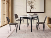 Mesa de Jantar Extensível, Branca e Mármore, 80 x 75 x 80 cm (Aberta: 160 cm) | 100% Melamina, Pernas de Plástico | Elegante e Funcional para Jantar Moderno
